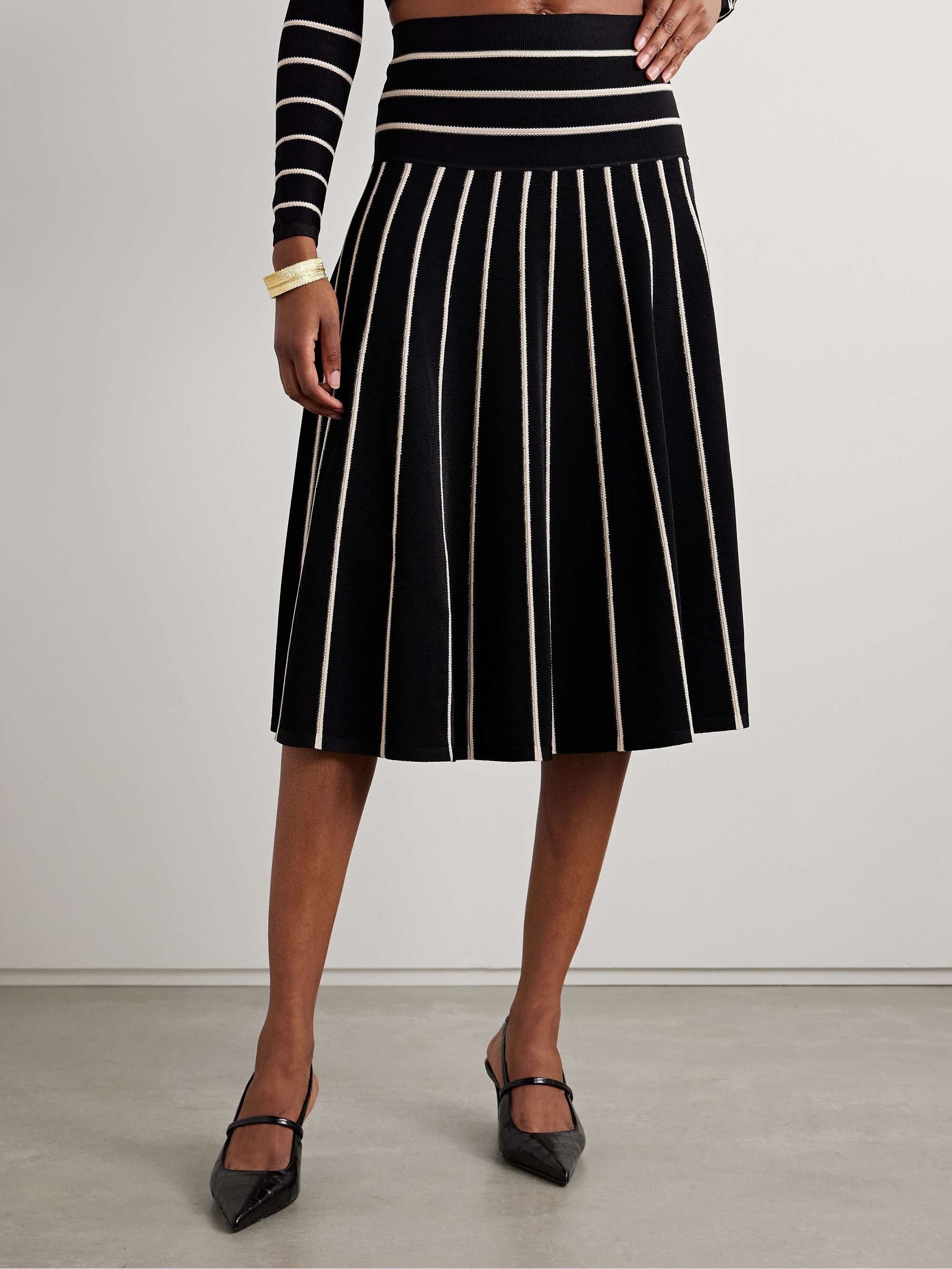 Crush striped stretch-knit midi skirt view