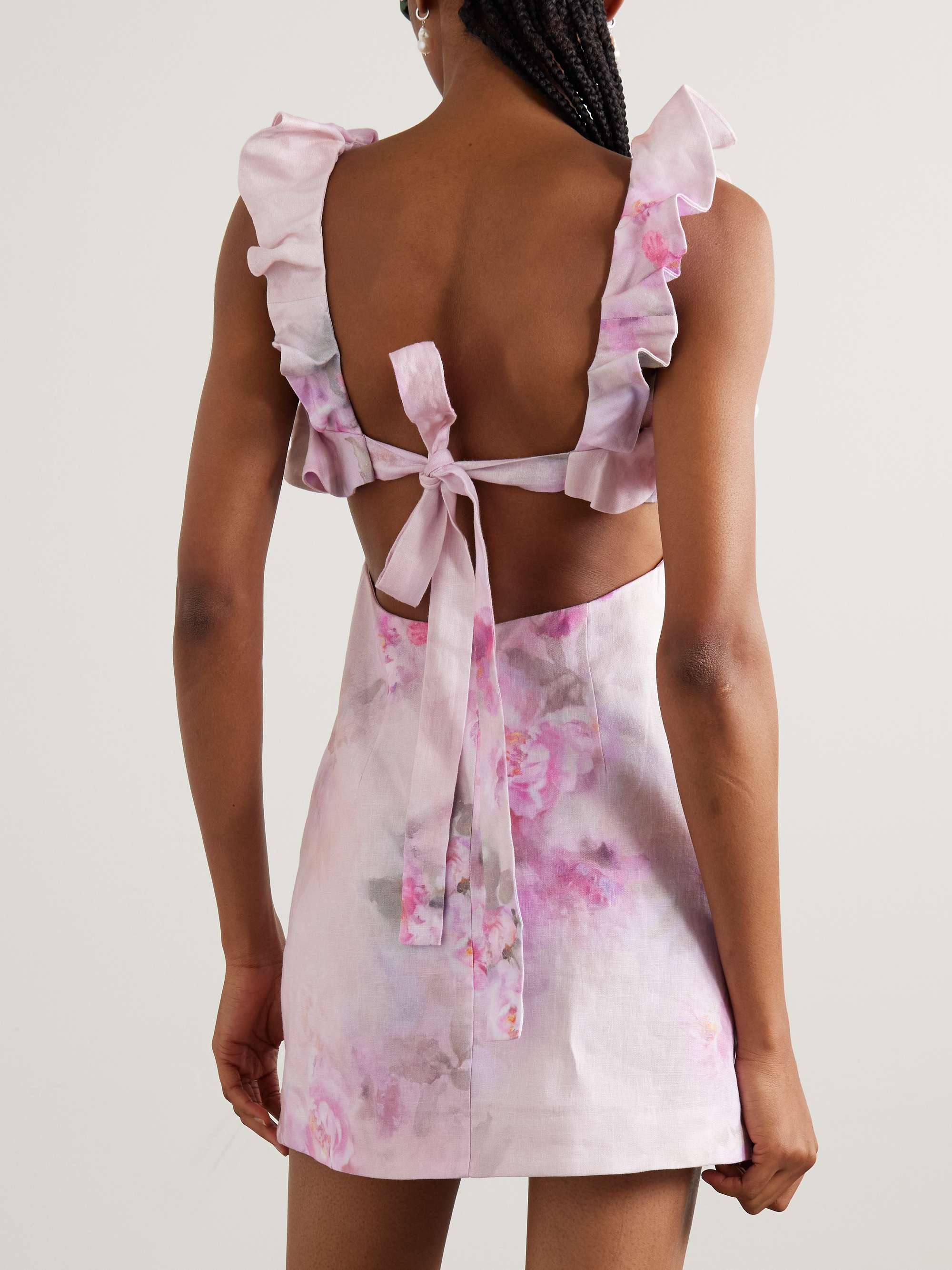 Crush Frill cutout ruffled floral-print linen mini dress view