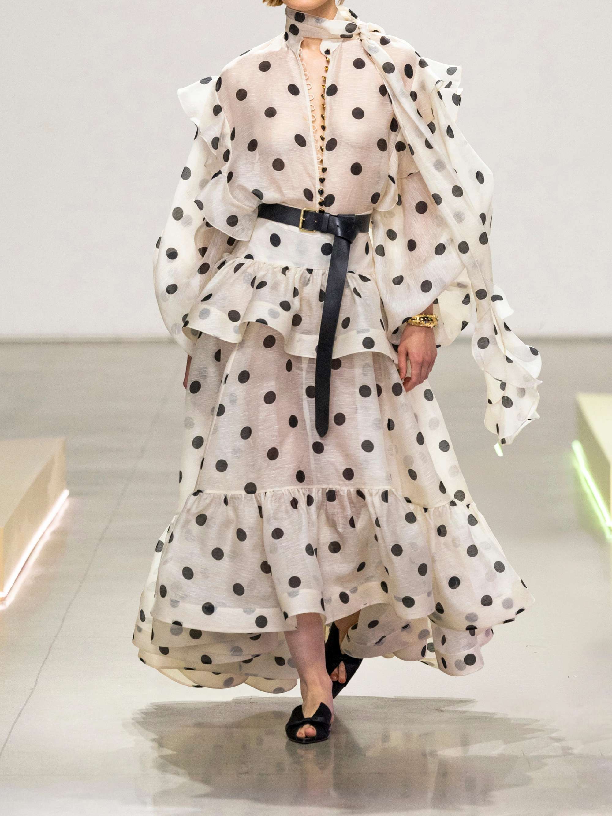 Crush tiered ruffled polka-dot linen and silk-blend organza maxi skirt view