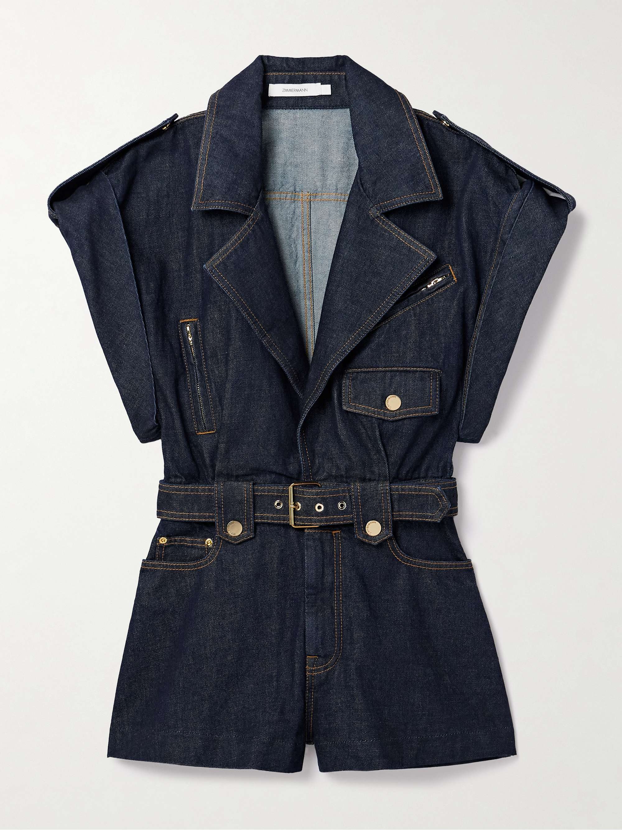 Crush belted denim playsuit view