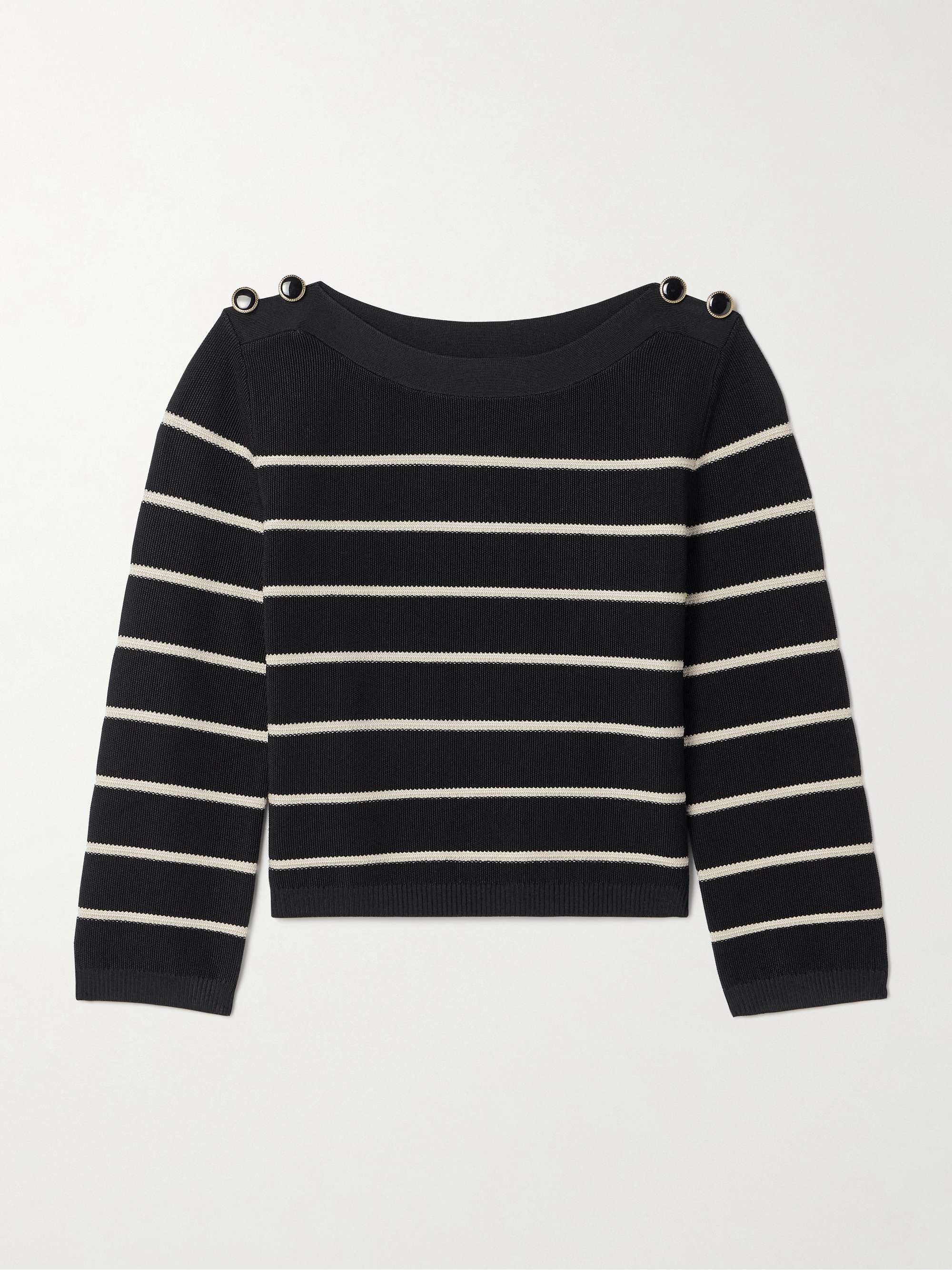 Crush cropped button-embellished striped knitted sweater view