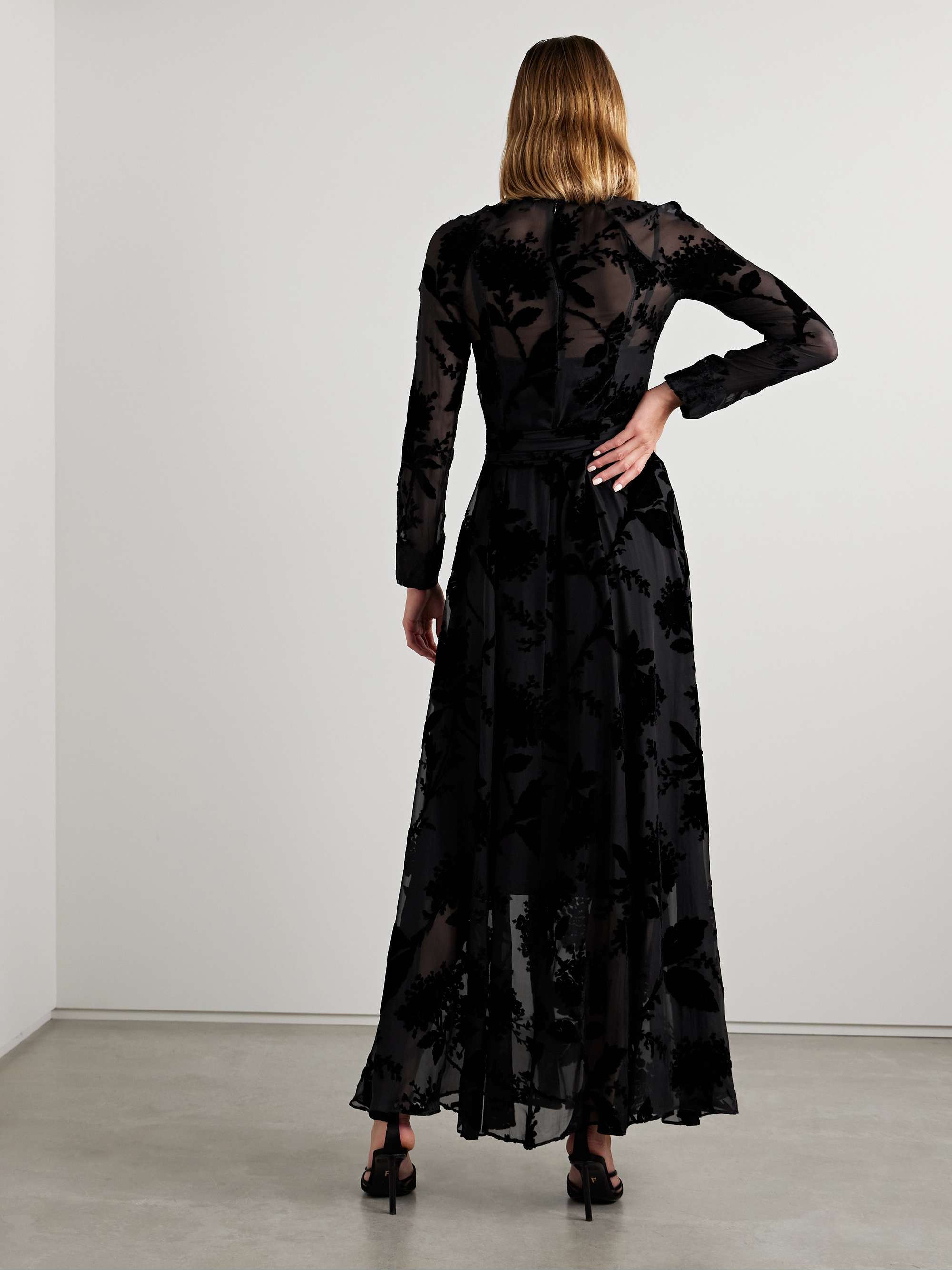 Belted dévoré-crepe de chine maxi dress view