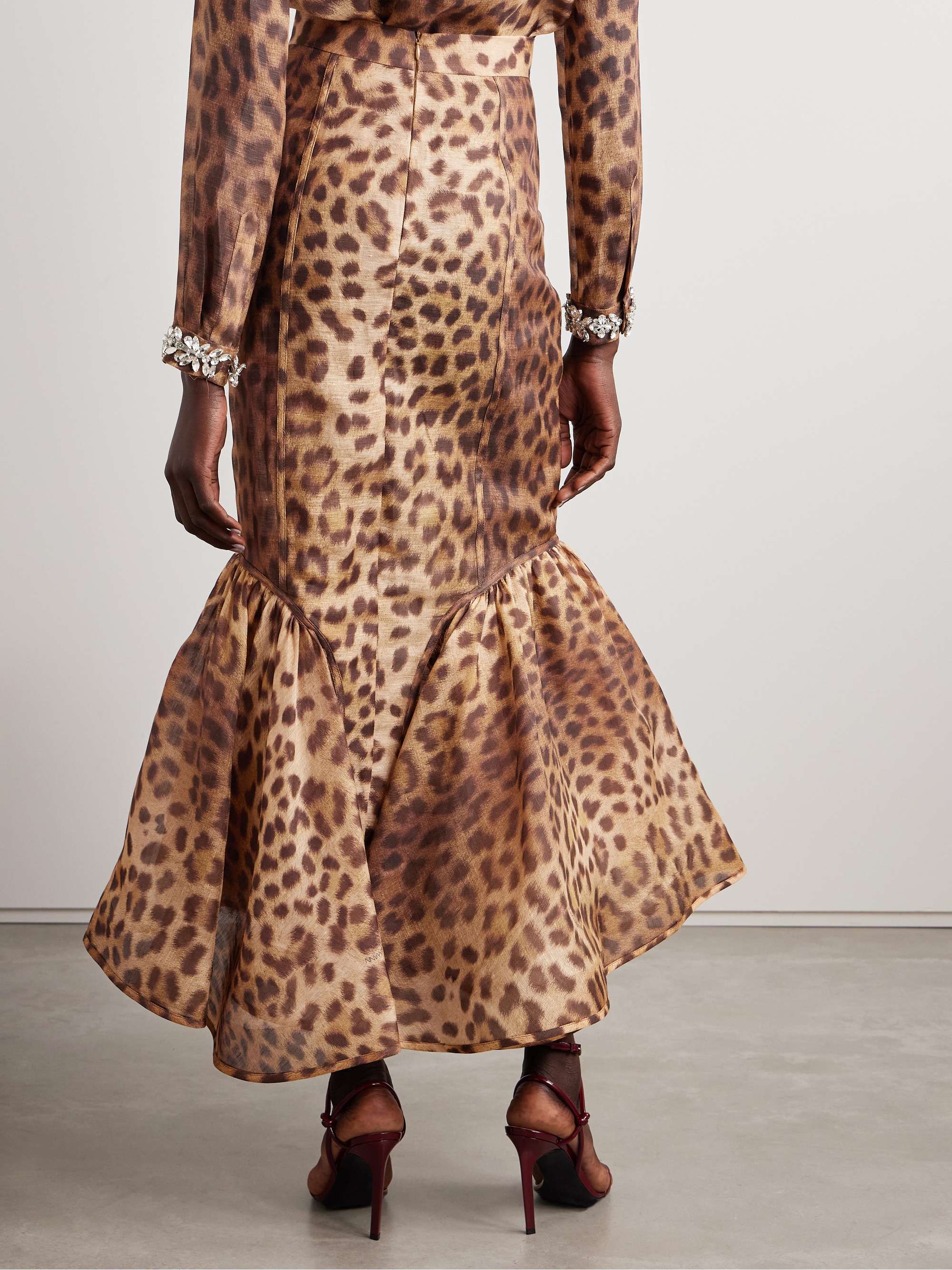 Crush ruffled paneled leopard-print linen and silk-blend organza maxi skirt view