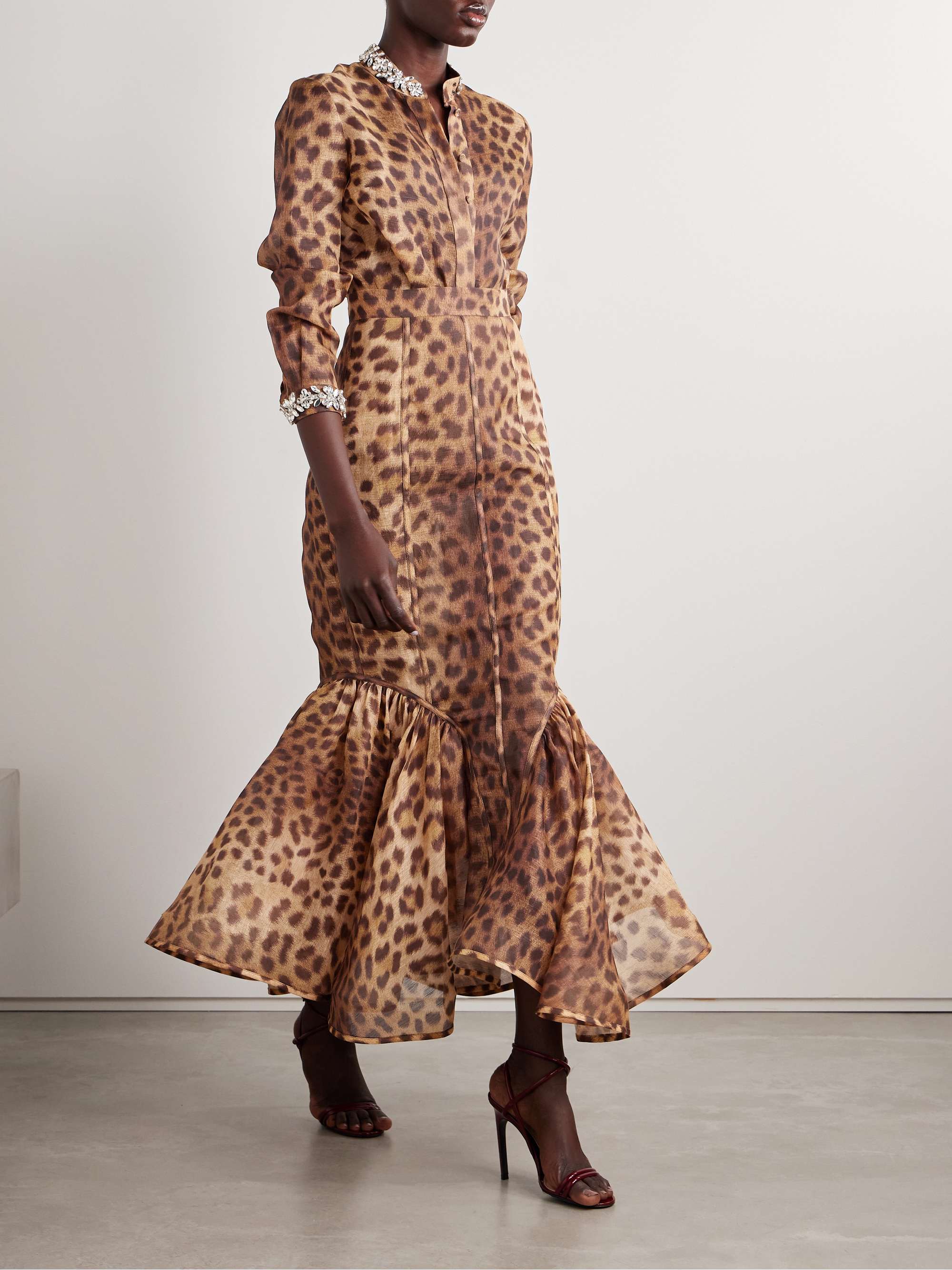 Crush ruffled paneled leopard-print linen and silk-blend organza maxi skirt view