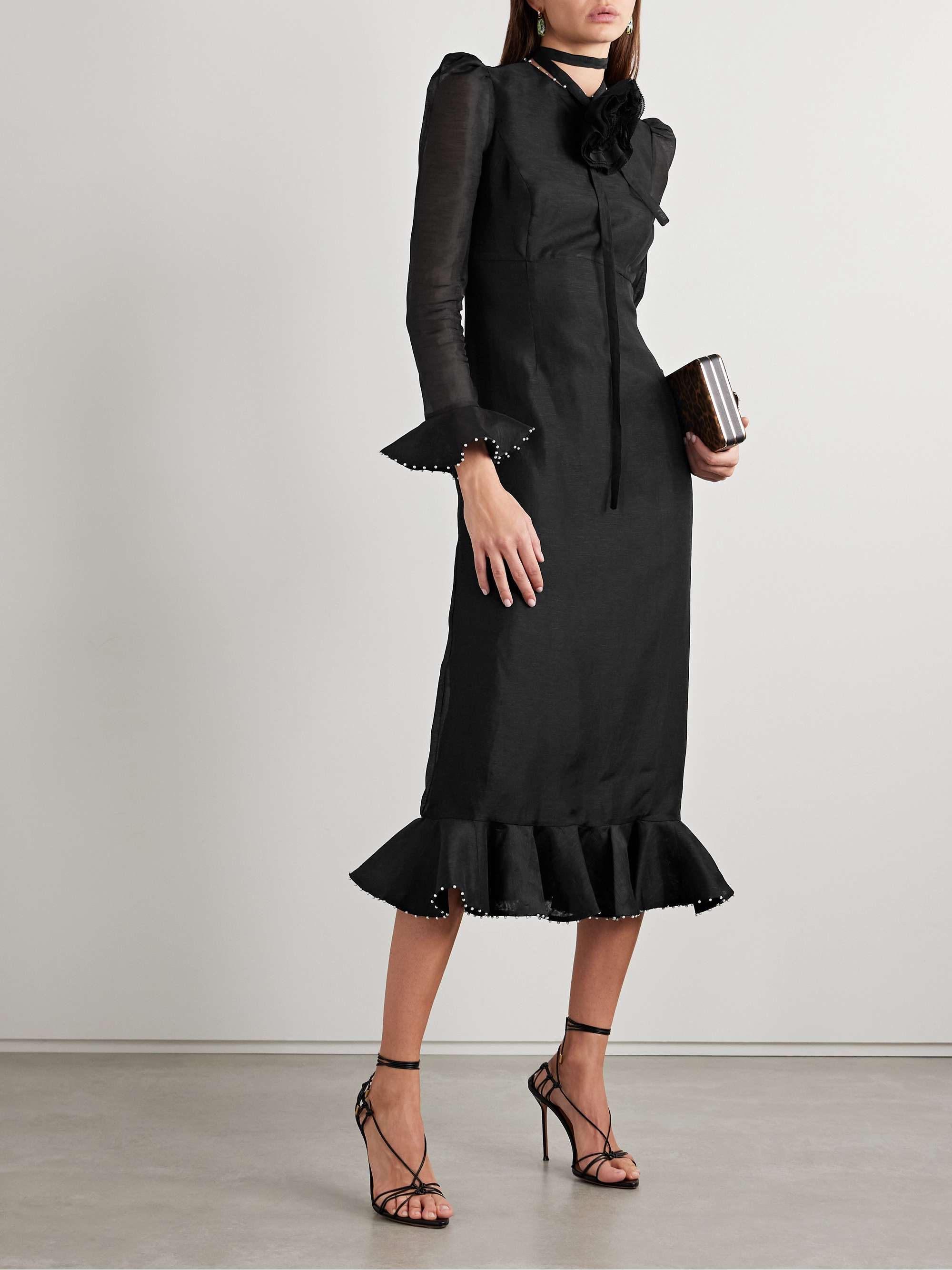 Crush embellished linen and silk-blend midi dress view
