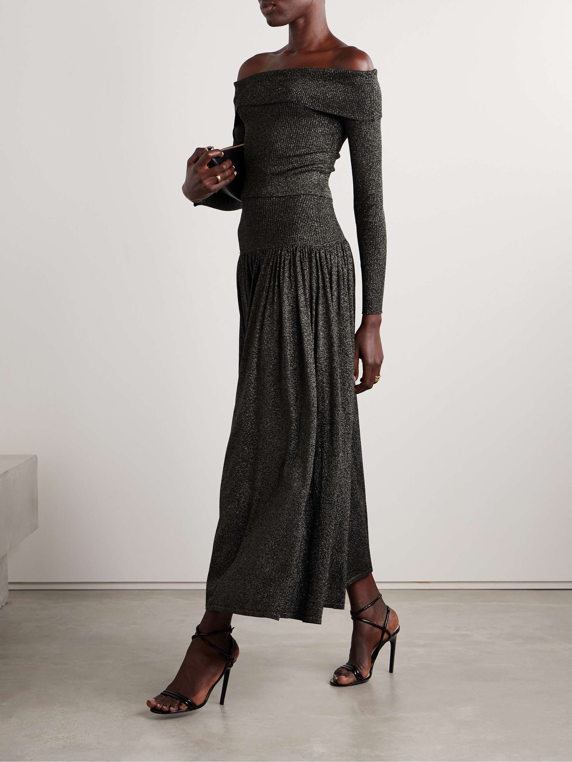 Crush gathered metallic stretch-knit midi skirt view