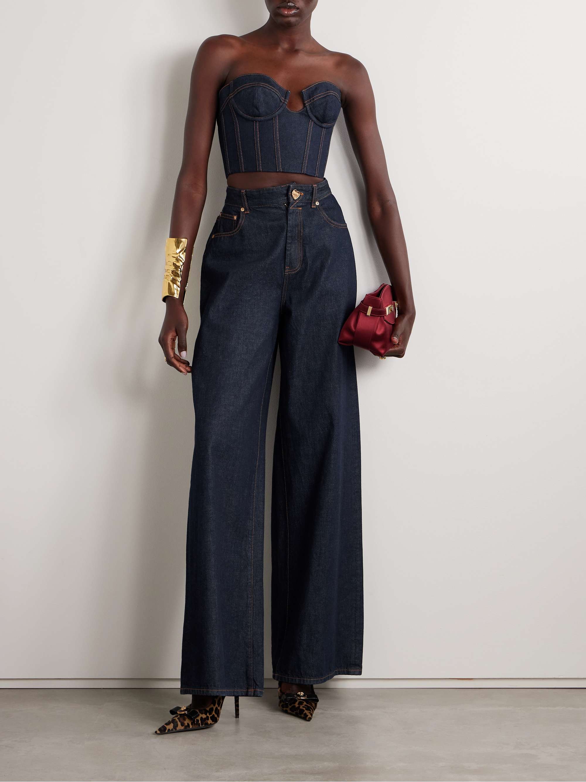 Crush cropped denim bustier top view
