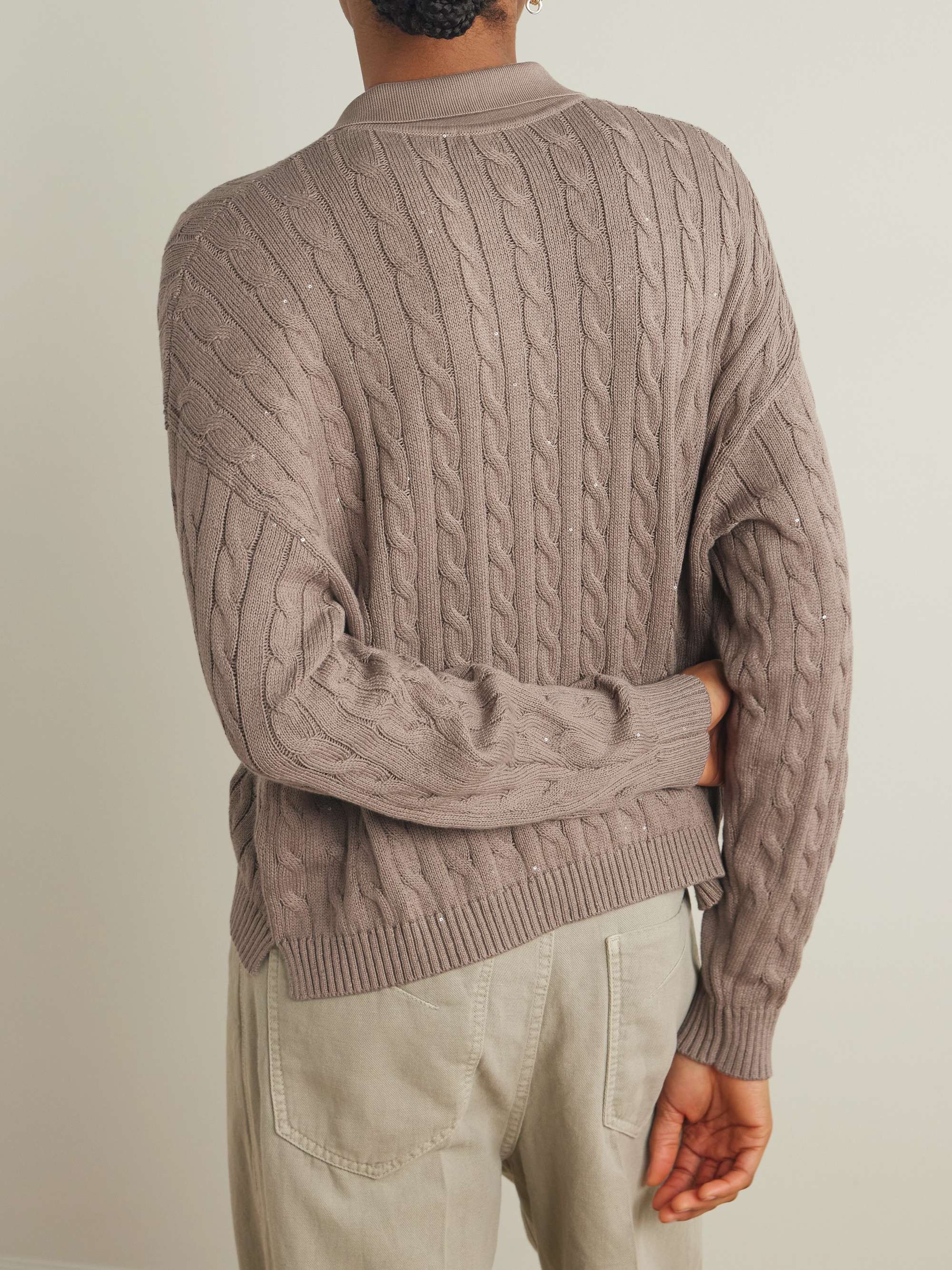 Sequined cable-knit cotton-blend sweater view
