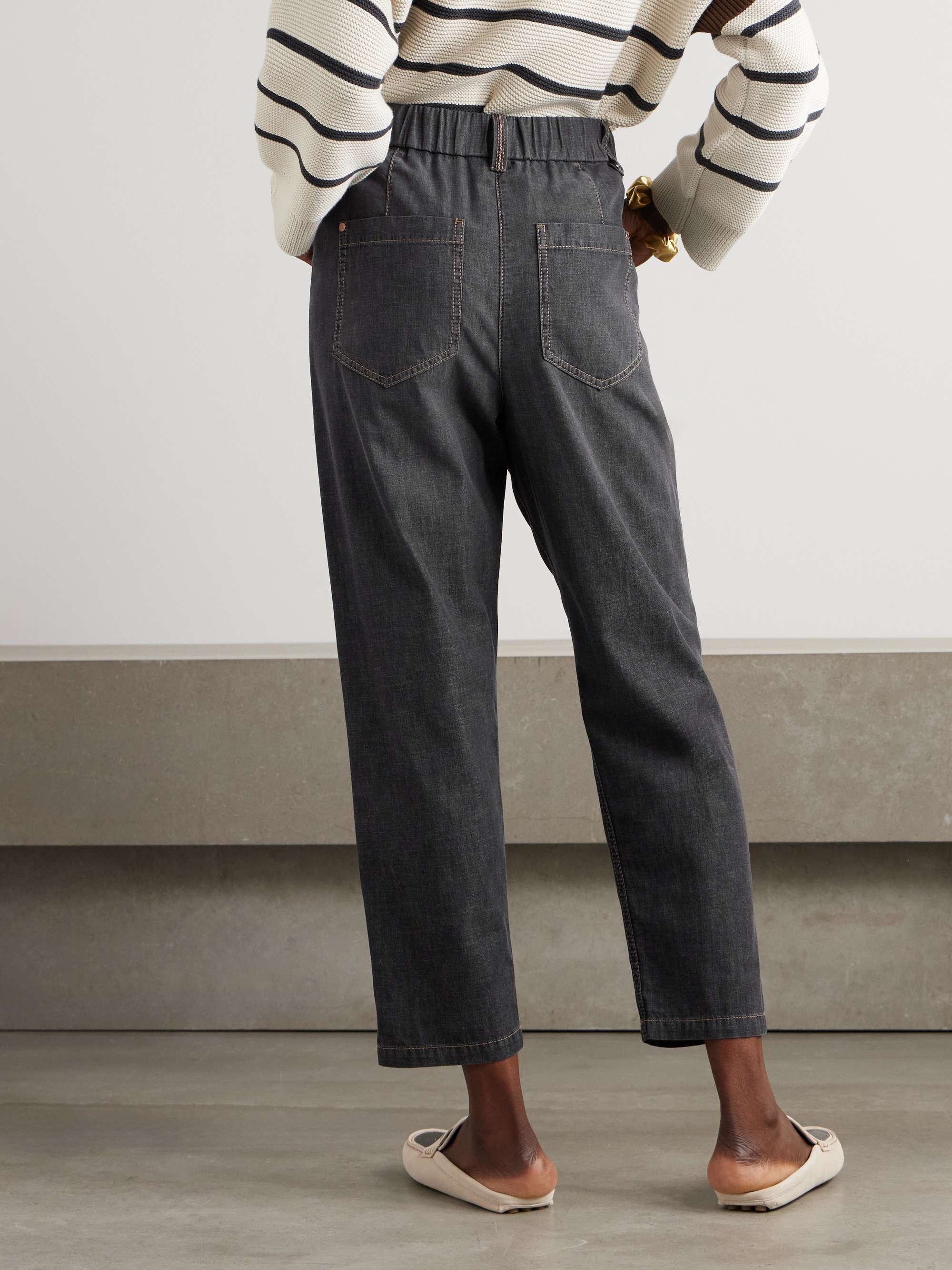 Pleated denim tapered jeans view