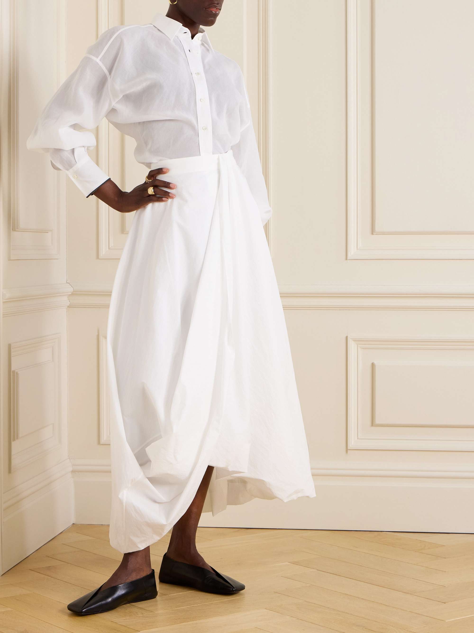 Bead-embellished gathered cotton-voile shirt view