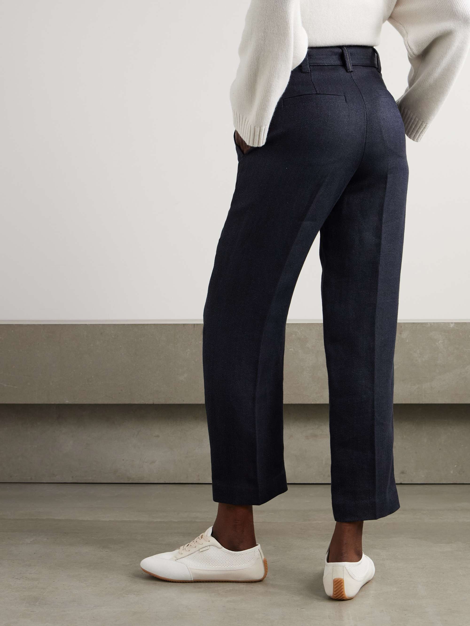 Belted cropped belted linen-twill tapered pants view
