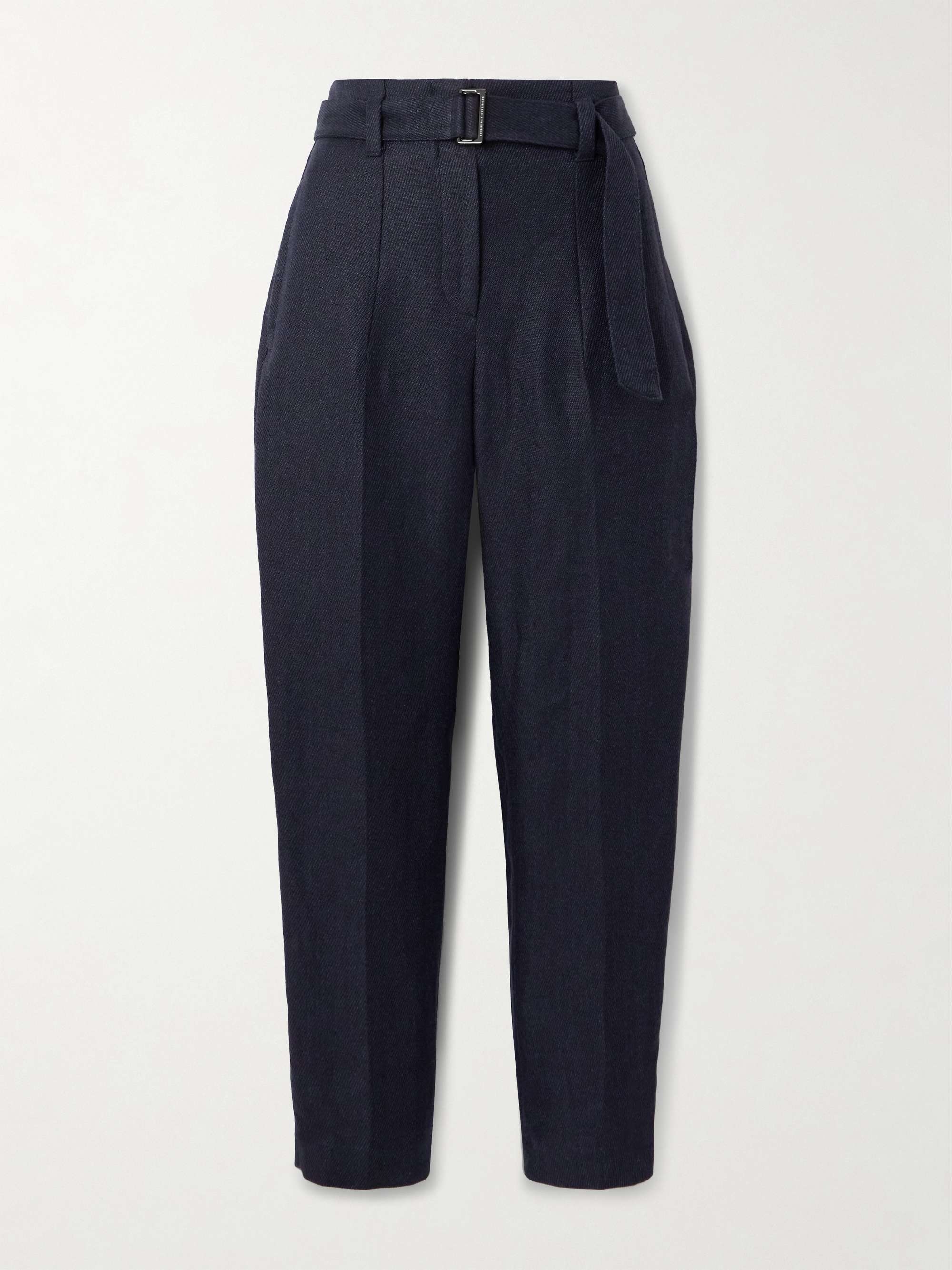 Belted cropped belted linen-twill tapered pants view