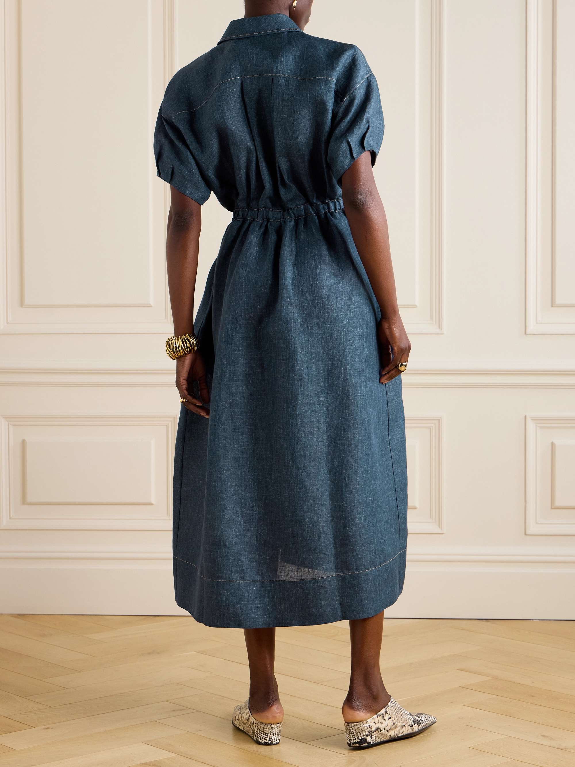 Belted denim midi dress view