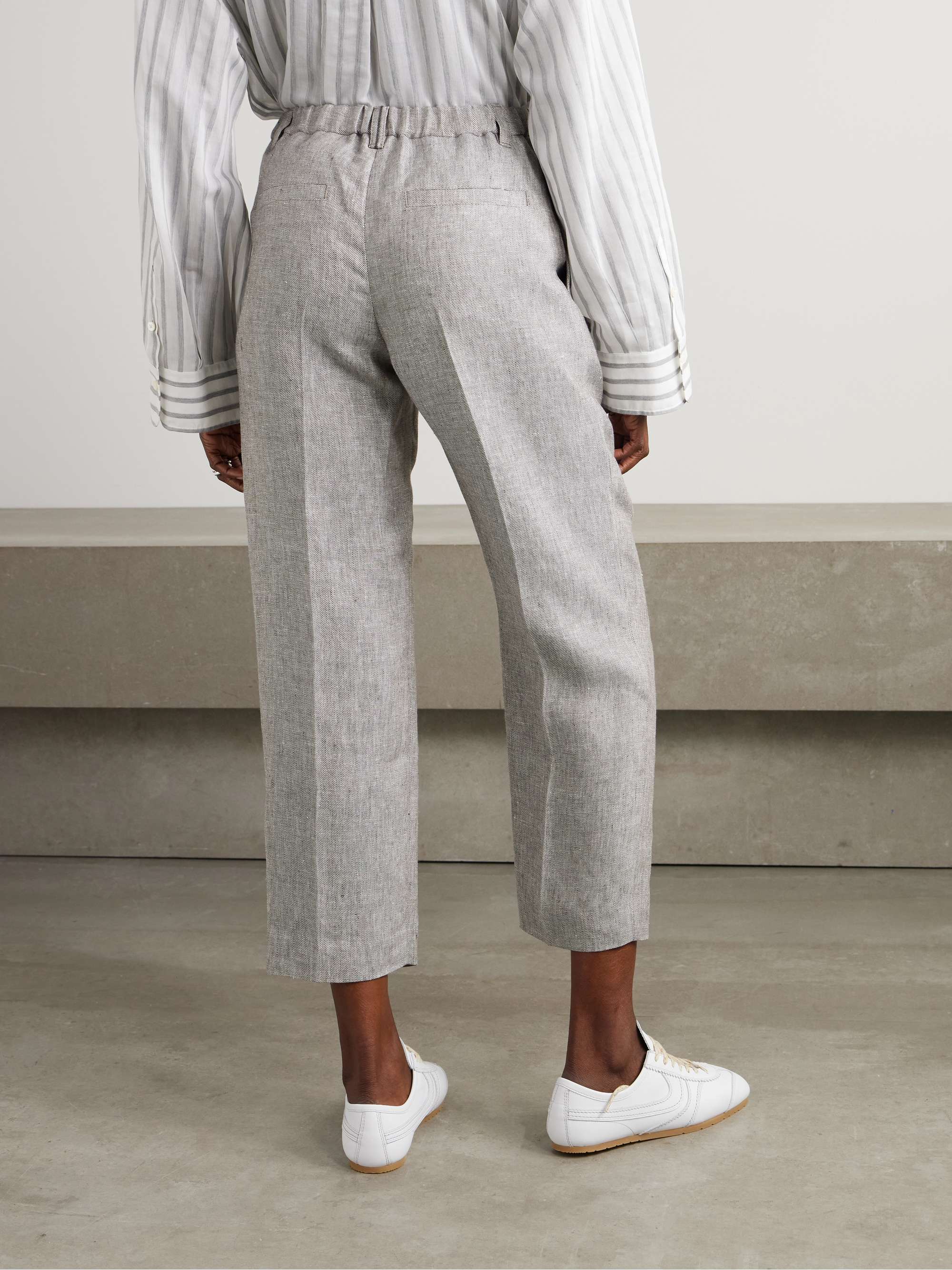 Cropped pleated hemp and linen-blend straight-leg pants view