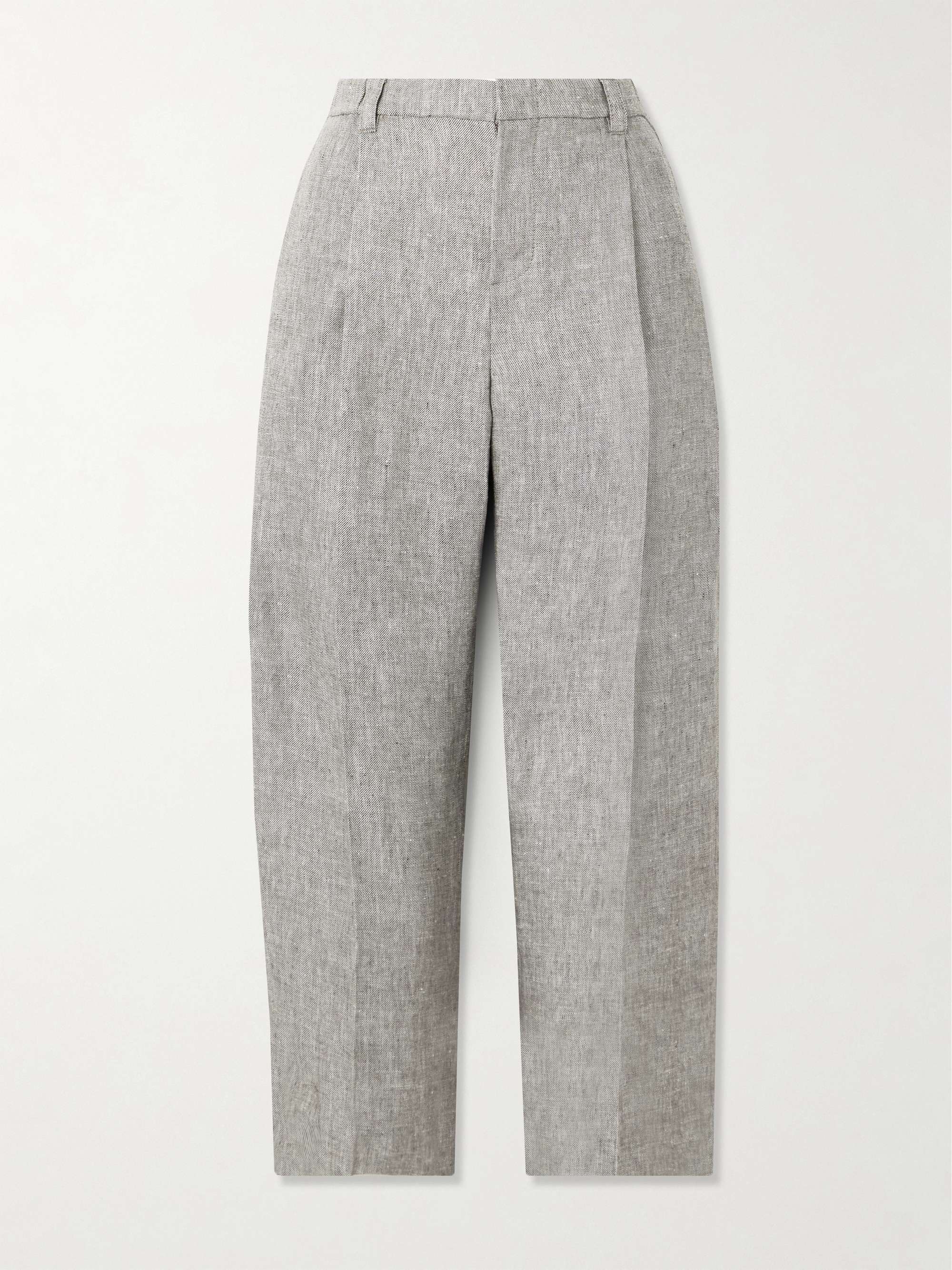 Cropped pleated hemp and linen-blend straight-leg pants view
