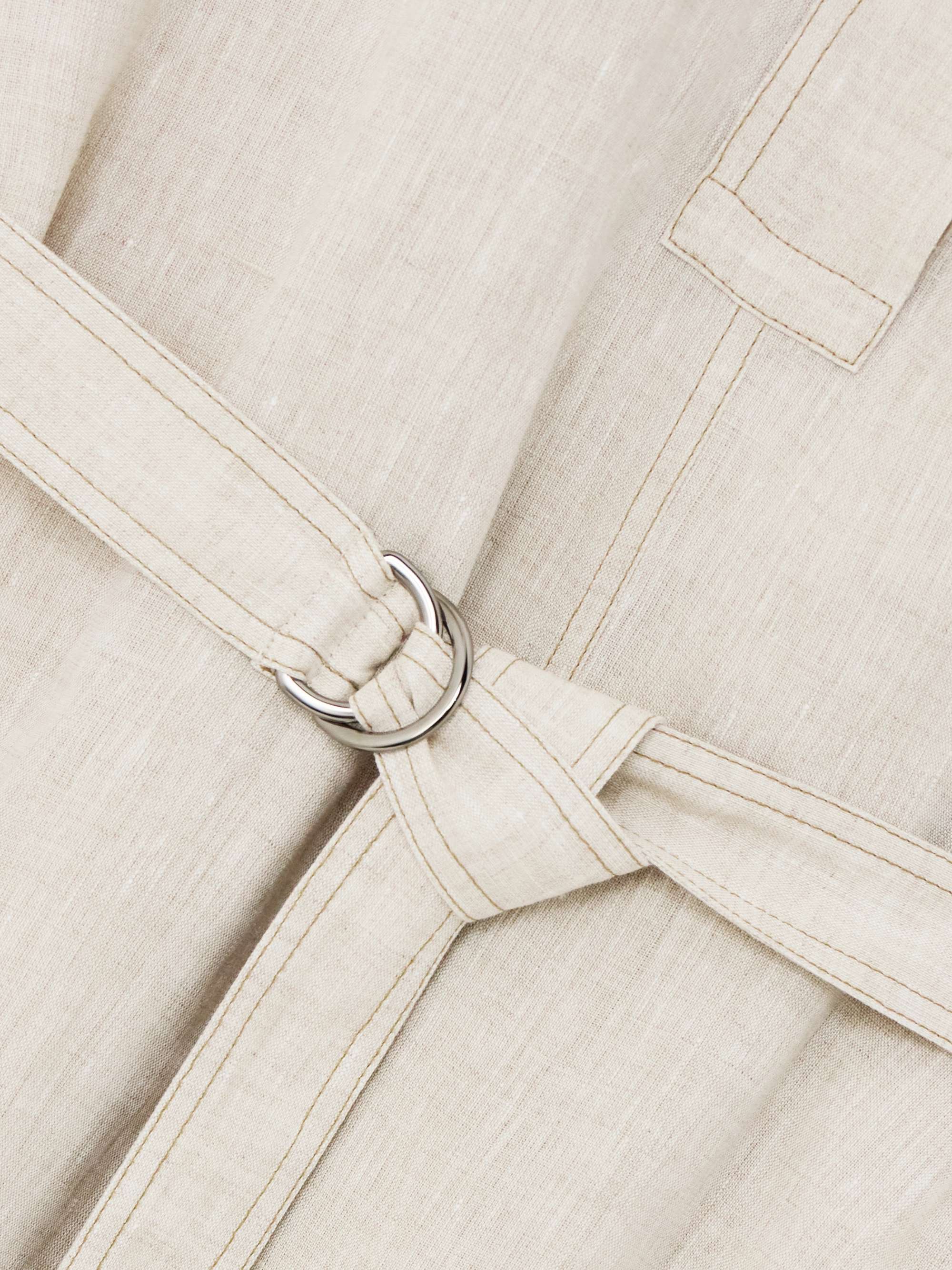 Belted bead-embellished linen midi dress view