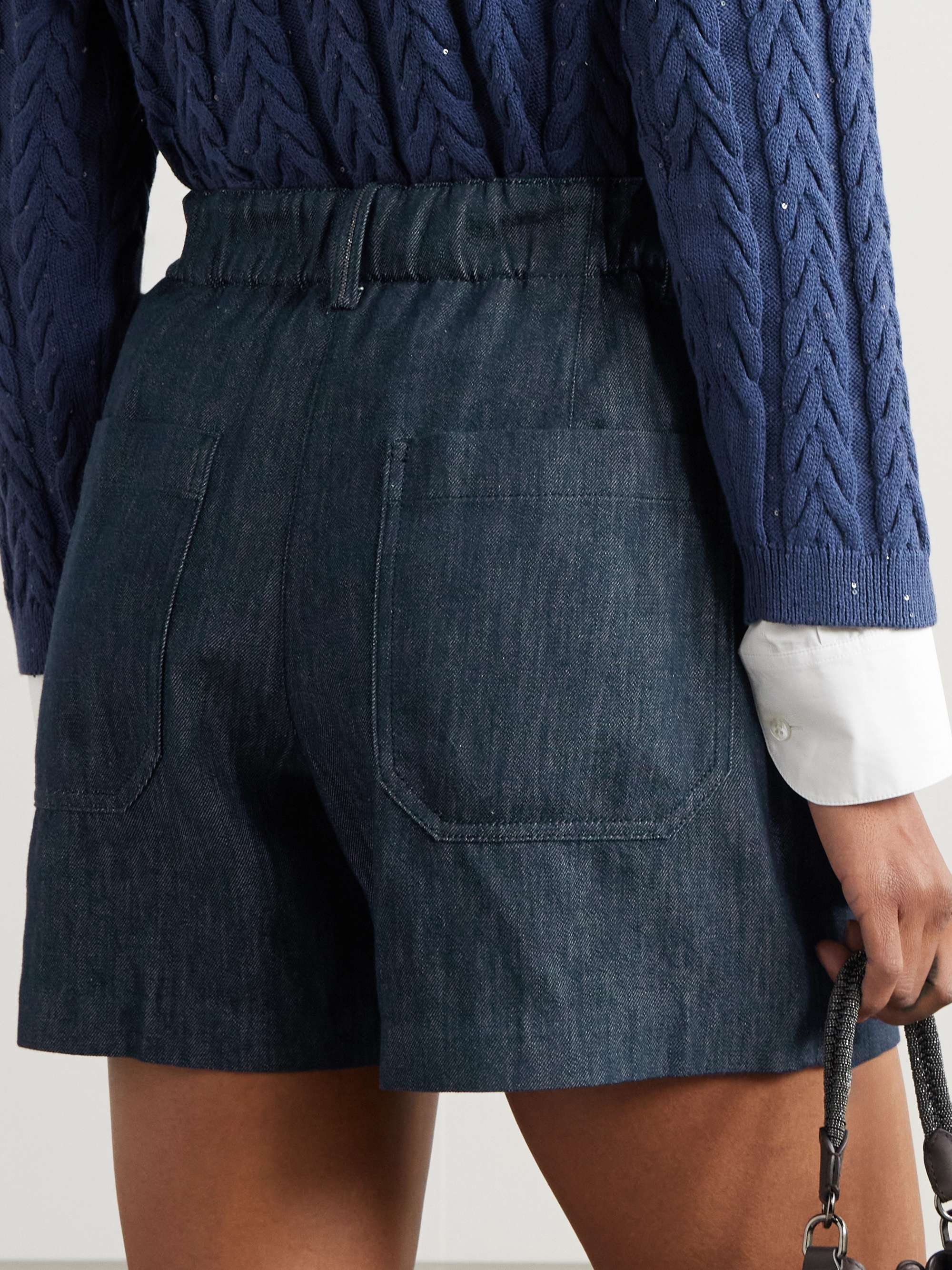 Pleated denim shorts view