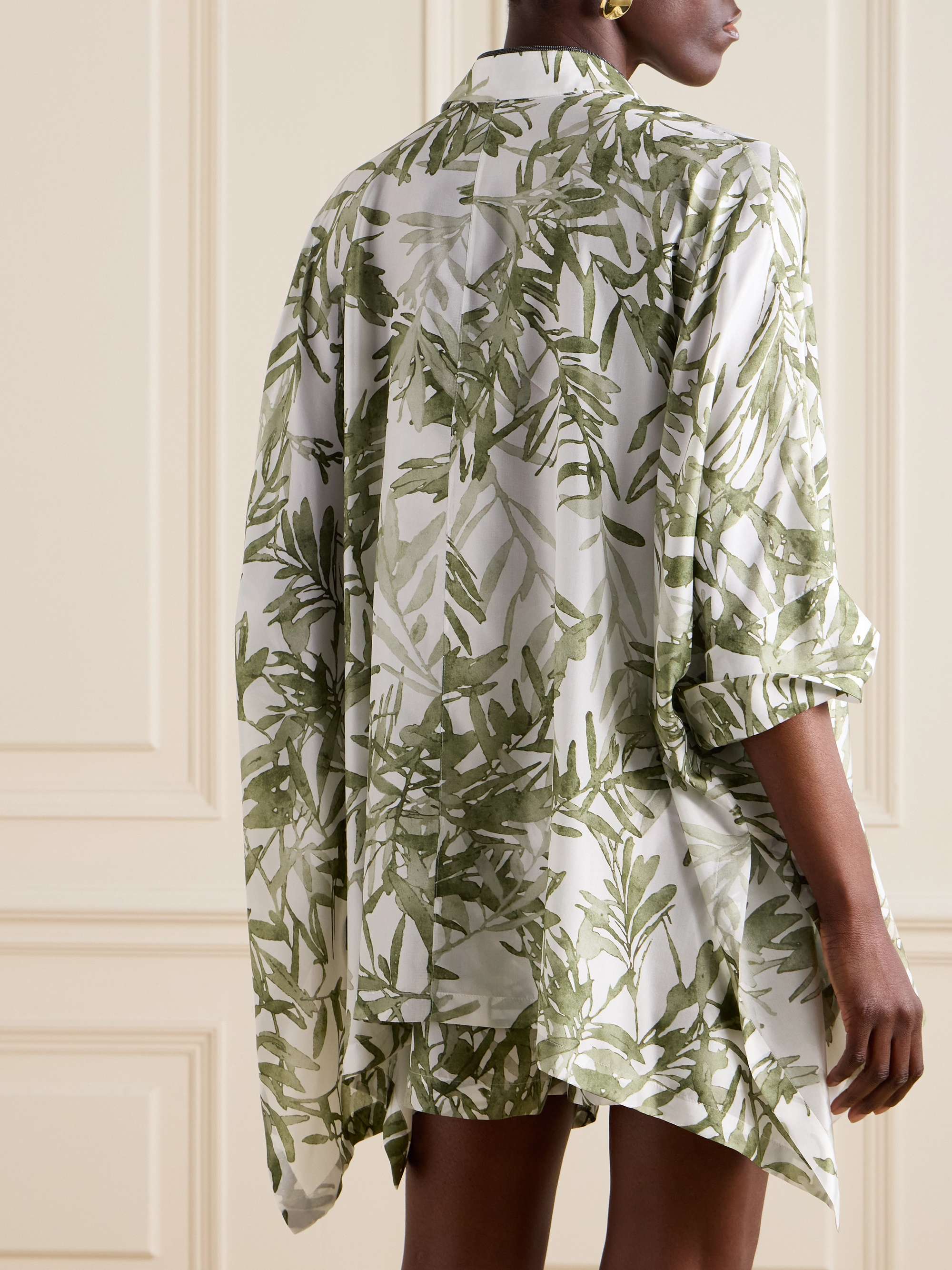 Asymmetric printed silk-twill shirt view
