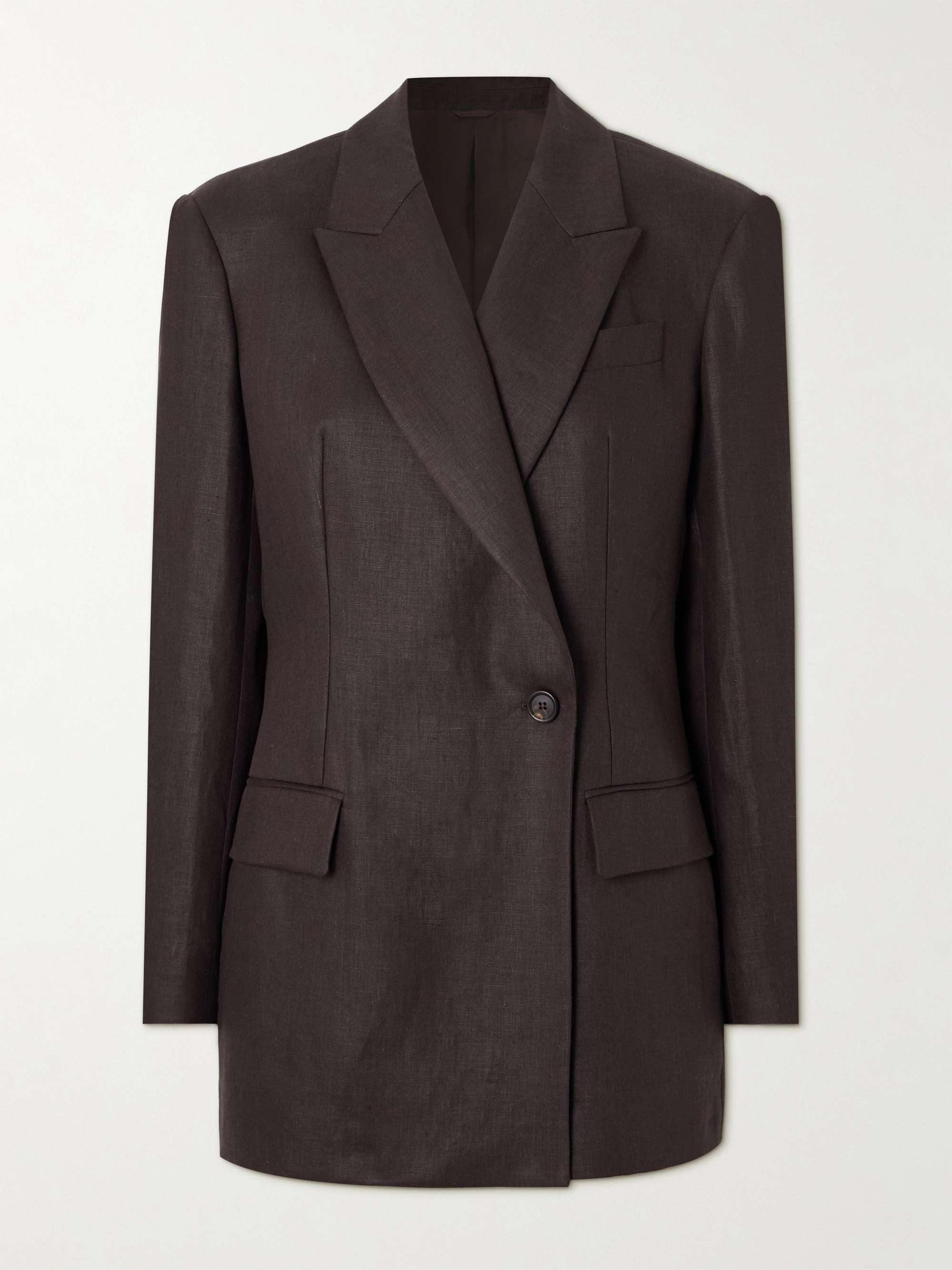Double-breasted linen blazer view