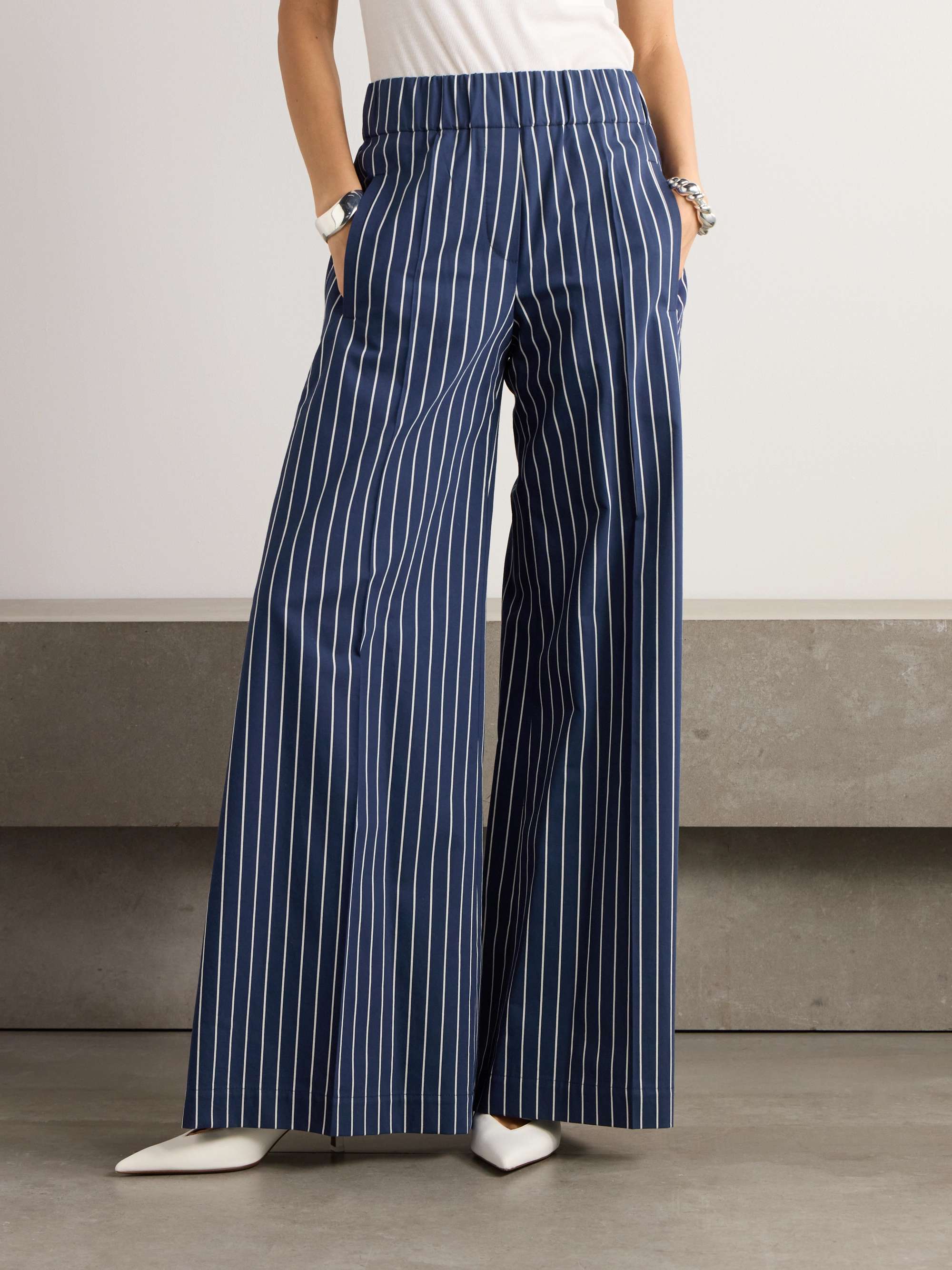 Striped cotton and silk-blend twill wide-leg pants view