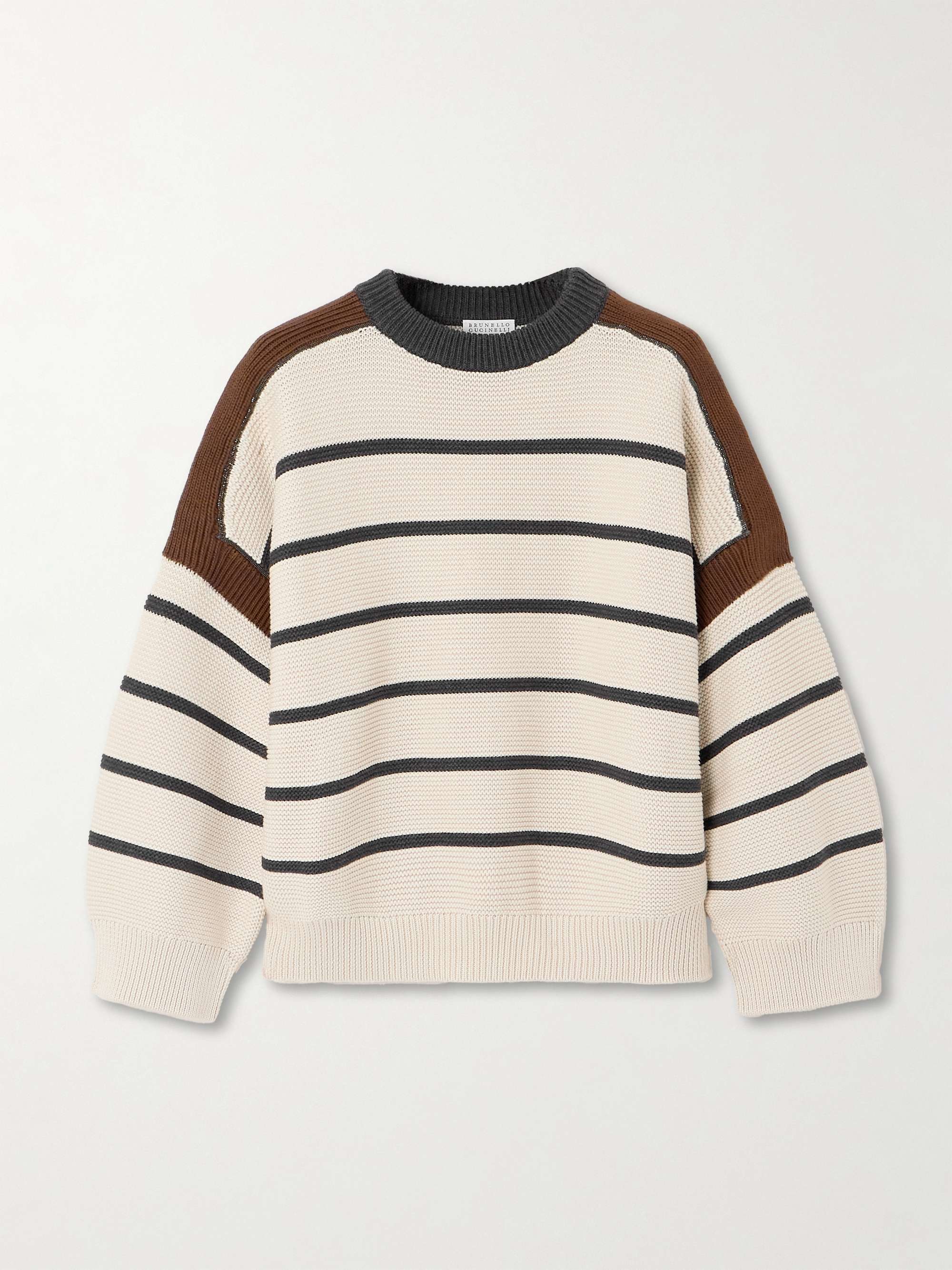 Bead-embellished striped cotton sweater view
