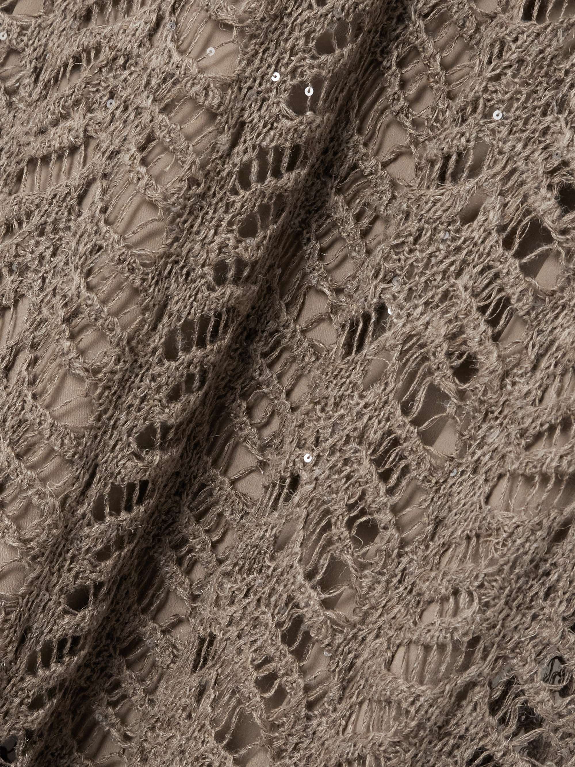 Sequin-embellished open-knit linen-blend midi dress view