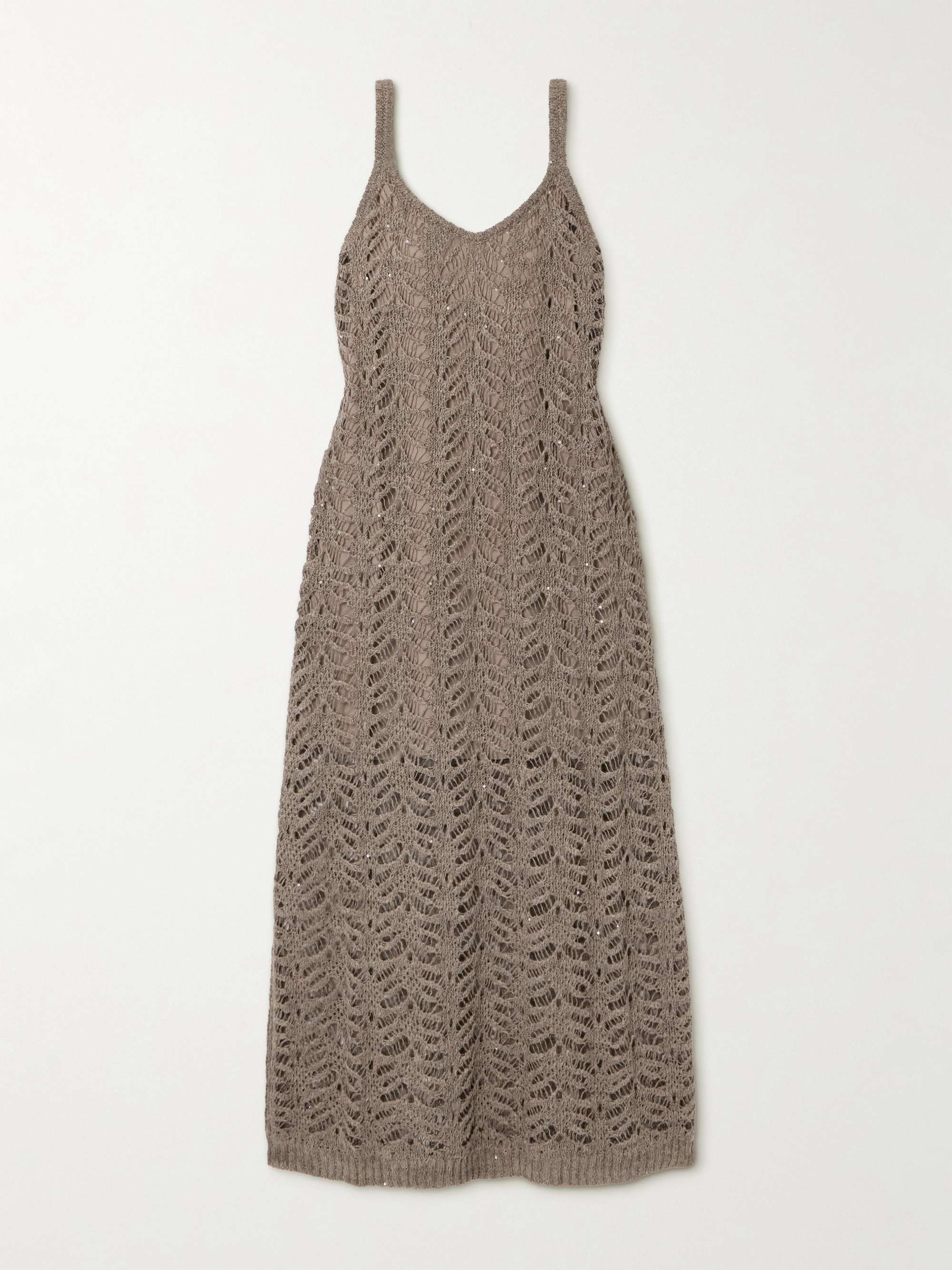 Sequin-embellished open-knit linen-blend midi dress view