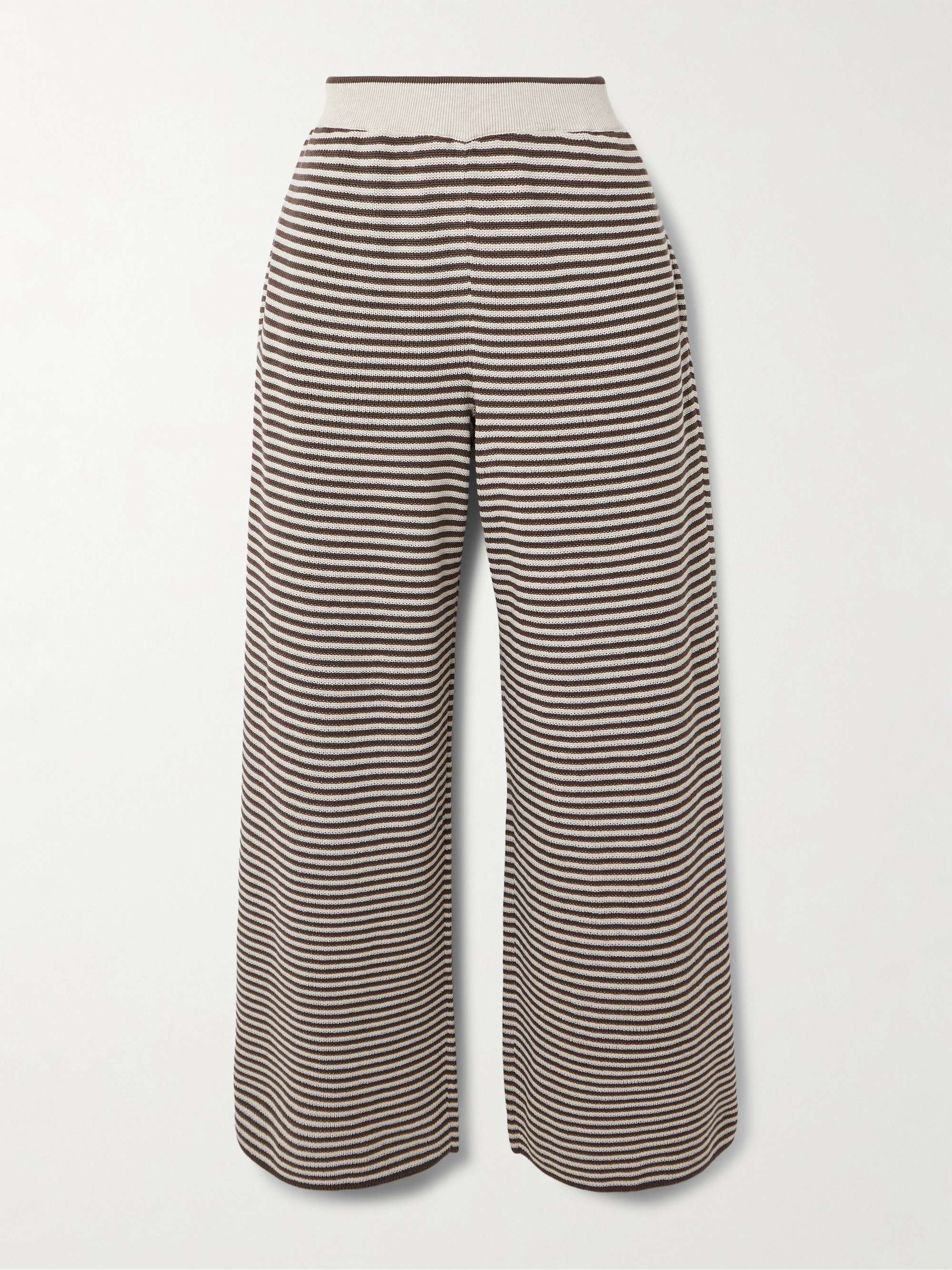 Striped knitted cotton wide-leg pants view