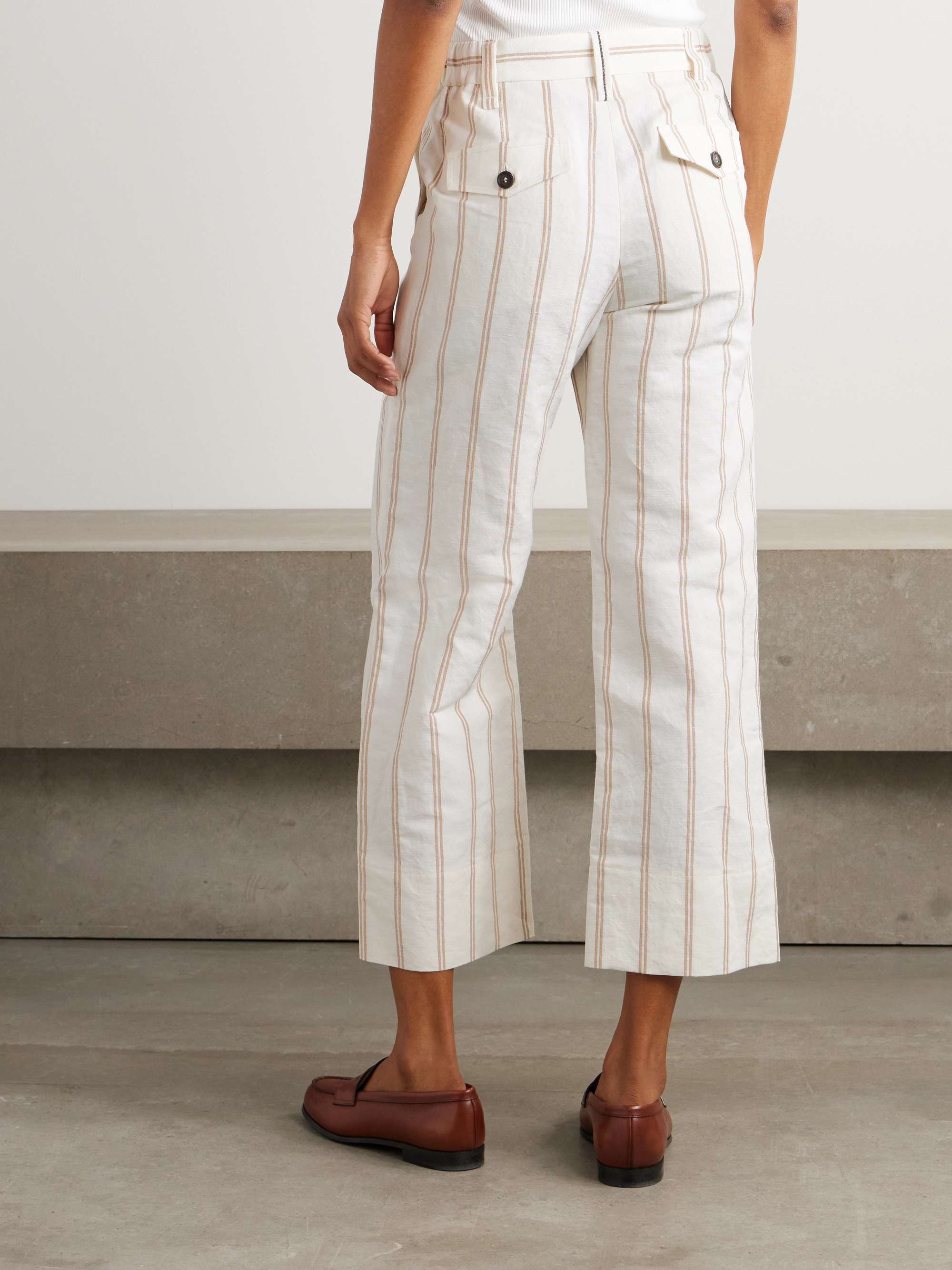 Cropped striped linen and cotton-blend wide-leg pants view