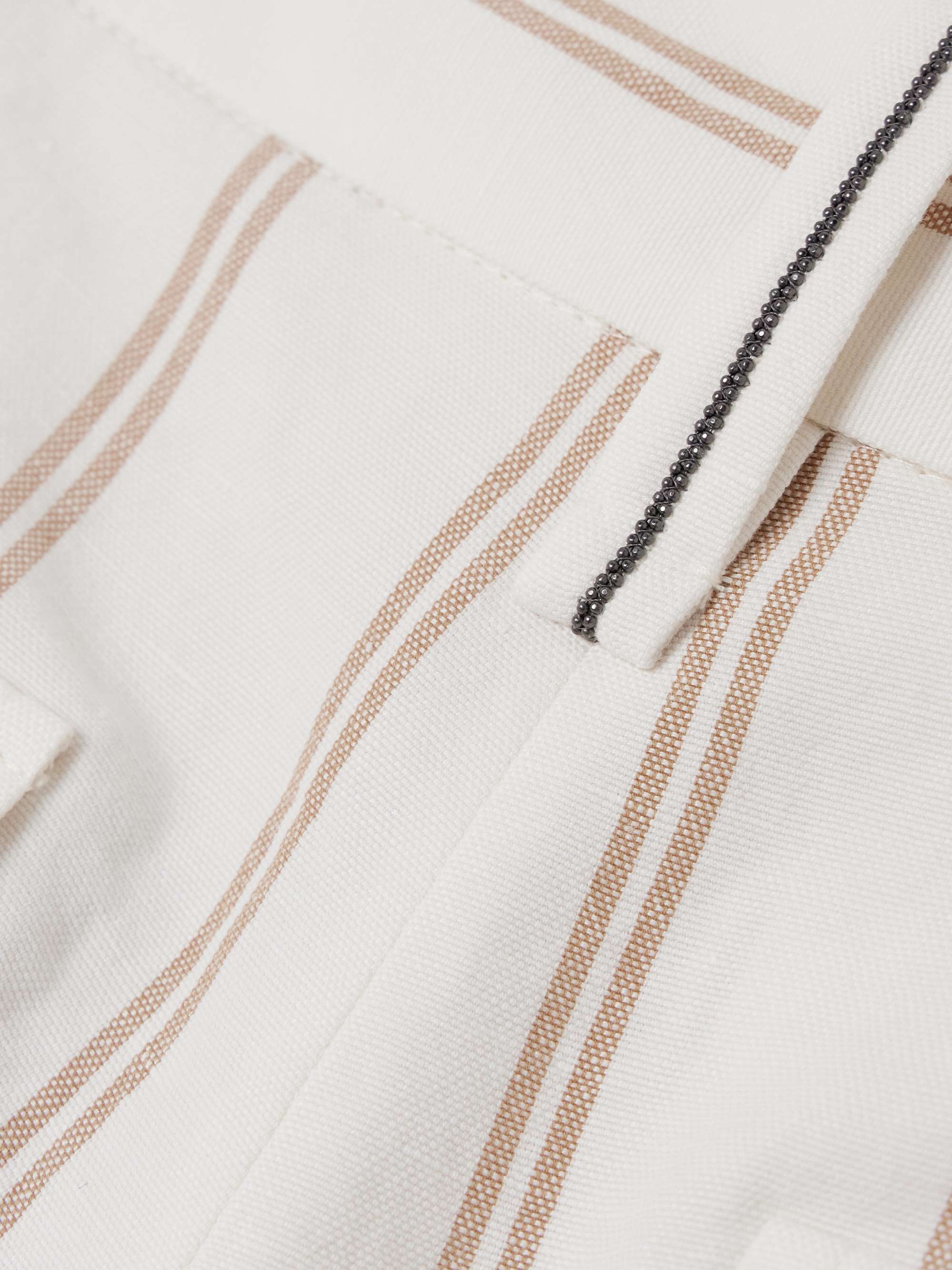 Cropped striped linen and cotton-blend wide-leg pants view