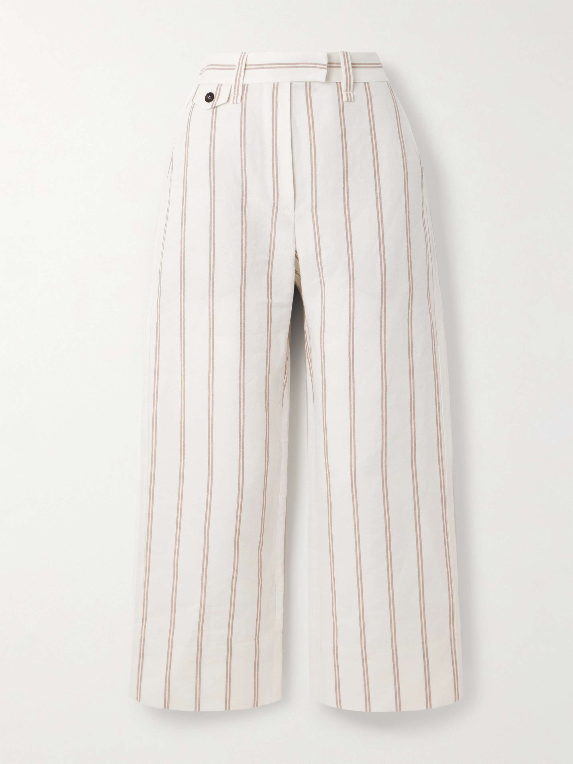Cropped striped linen and cotton-blend wide-leg pants view