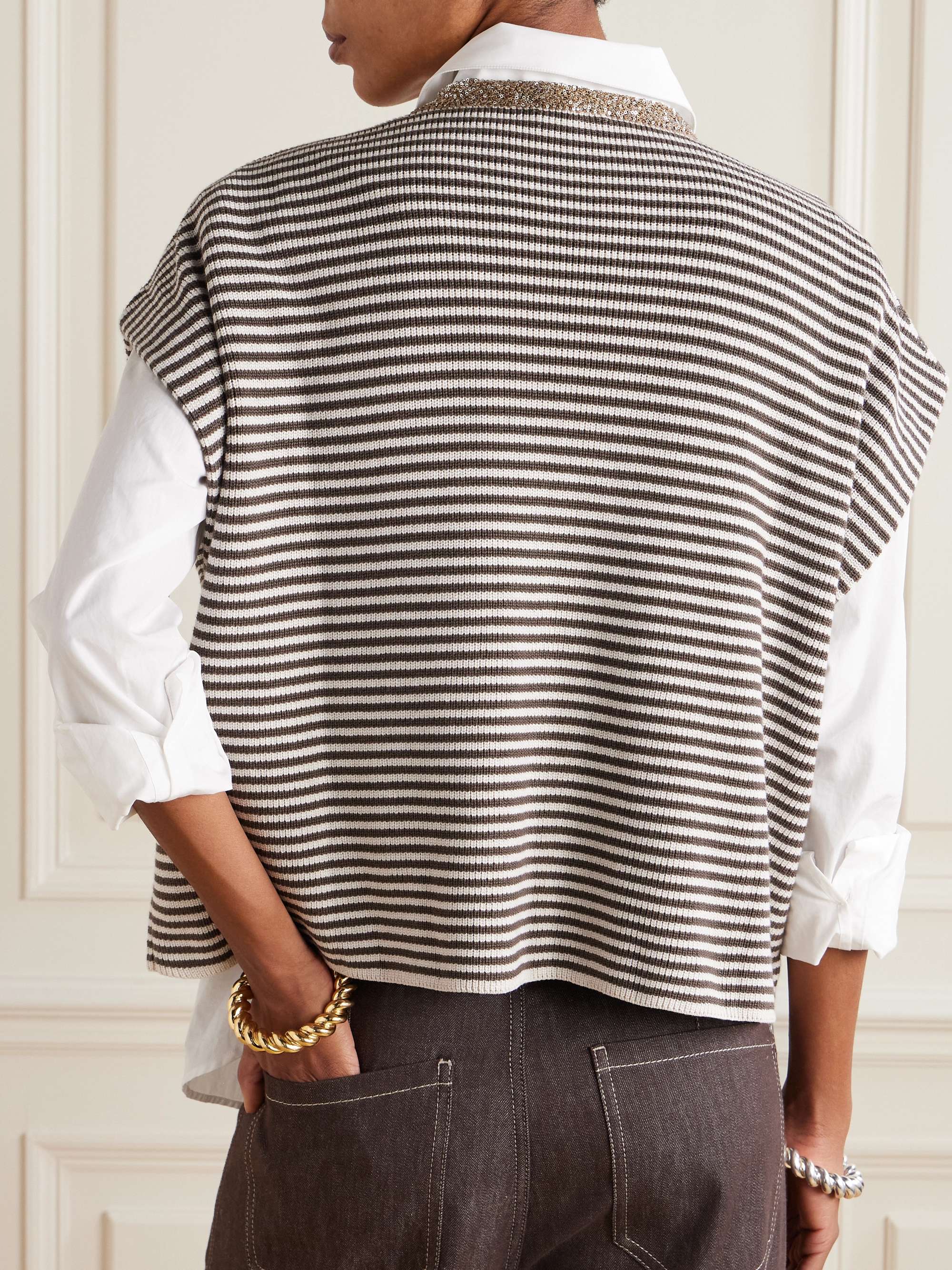 Embellished striped cotton sweater view