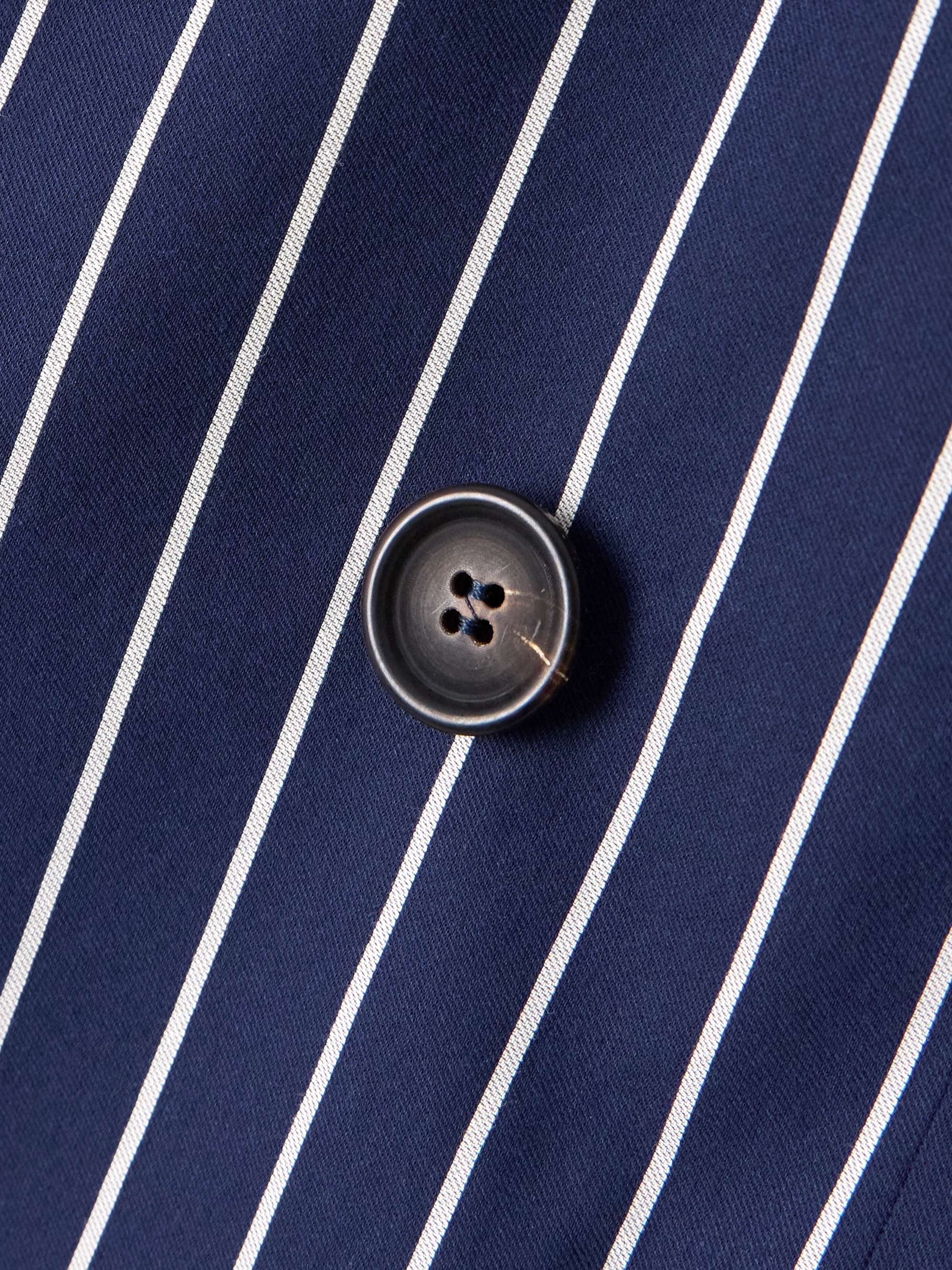 Double-breasted striped cotton and silk-blend blazer view