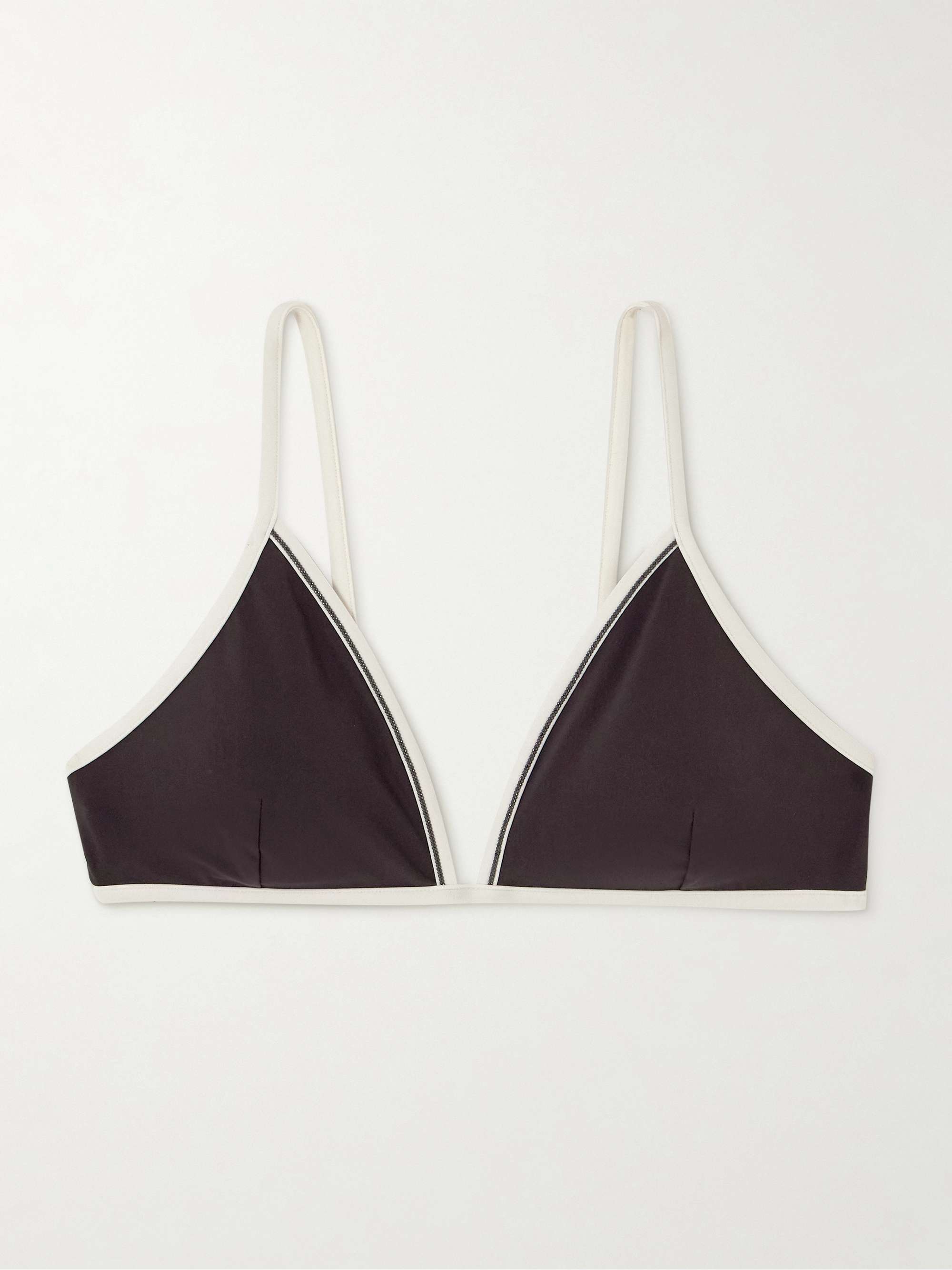 Bead-embellished triangle bikini top view