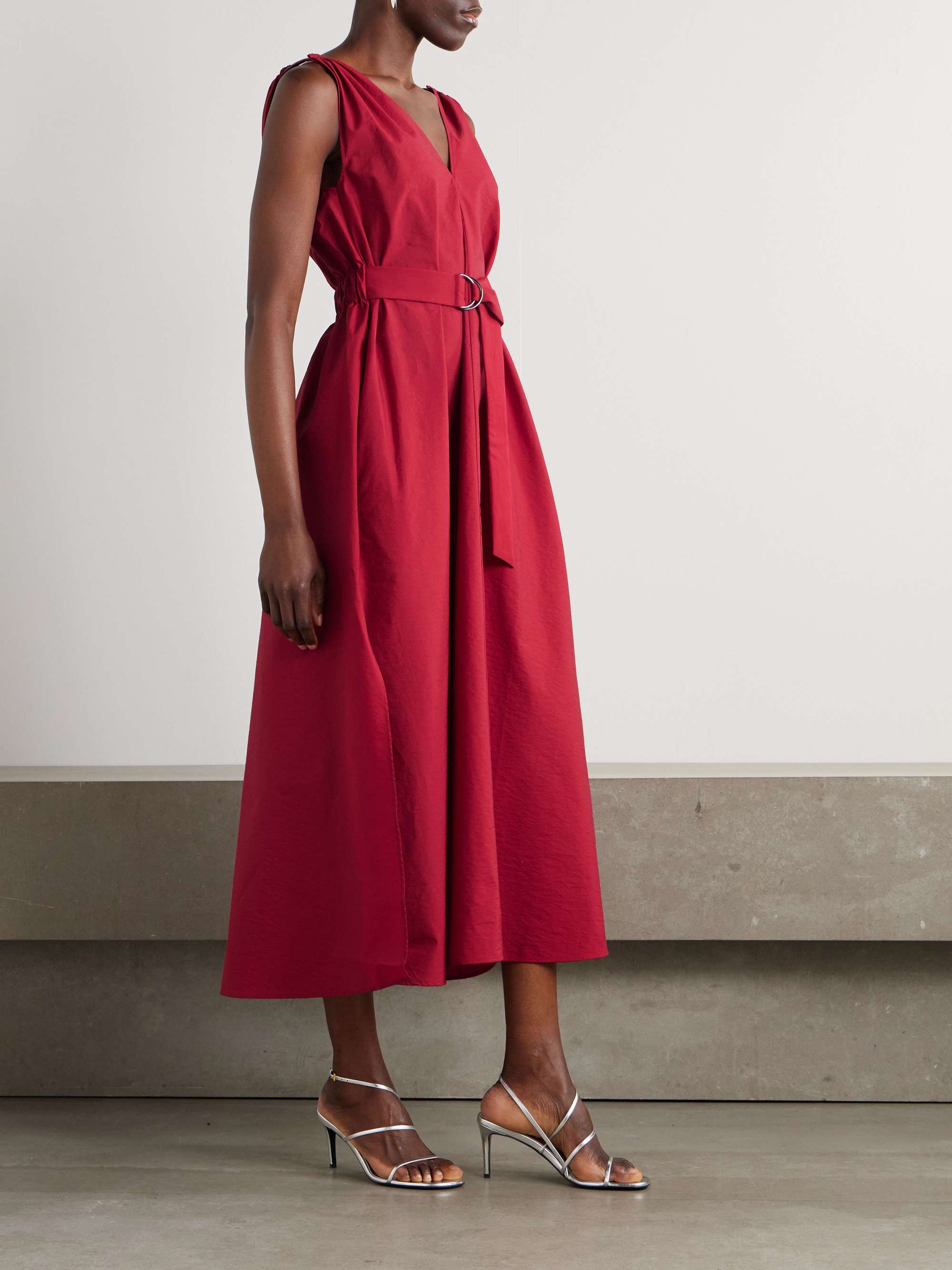 Belted cotton-blend poplin midi dress view
