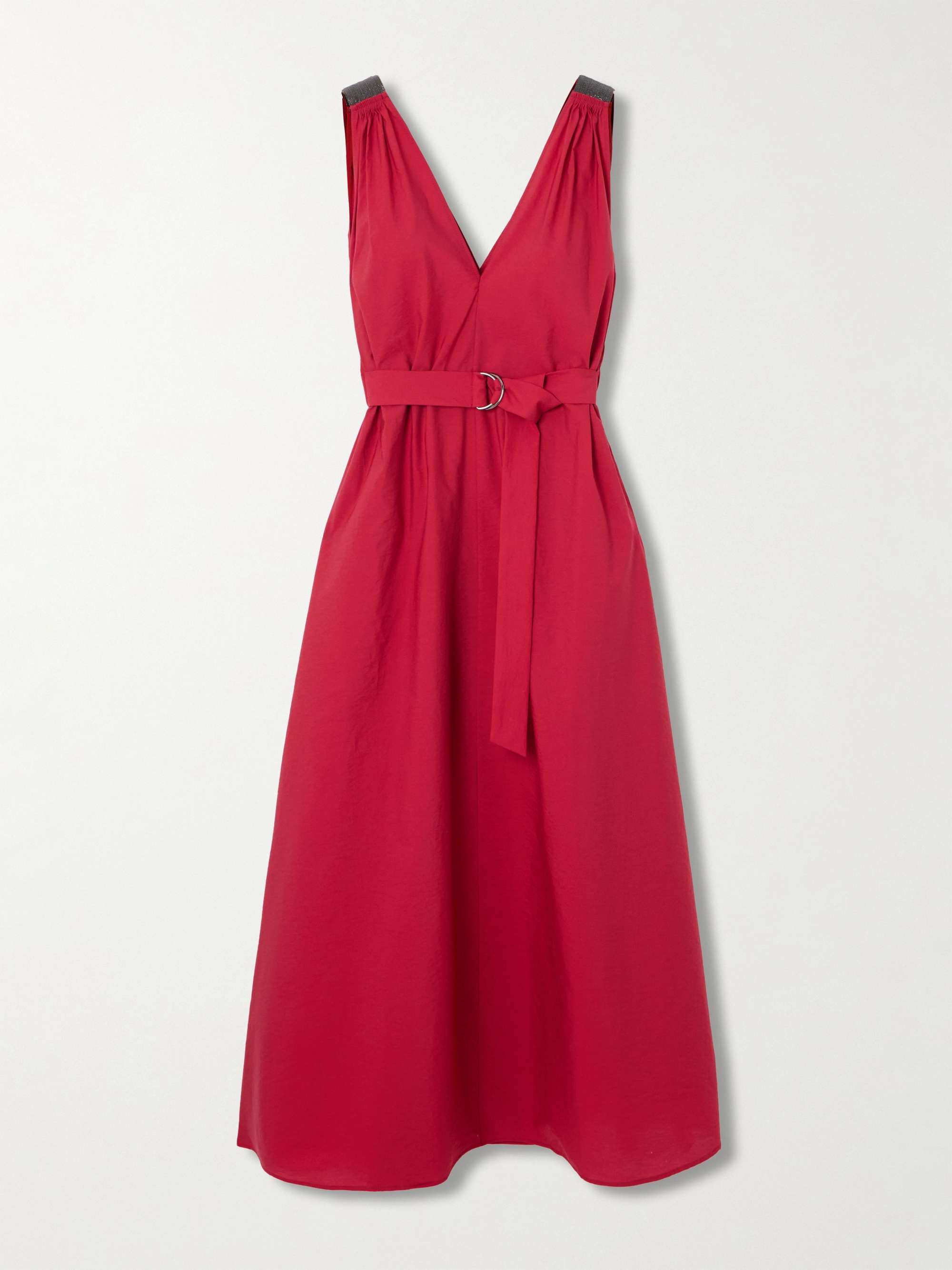 Belted cotton-blend poplin midi dress view