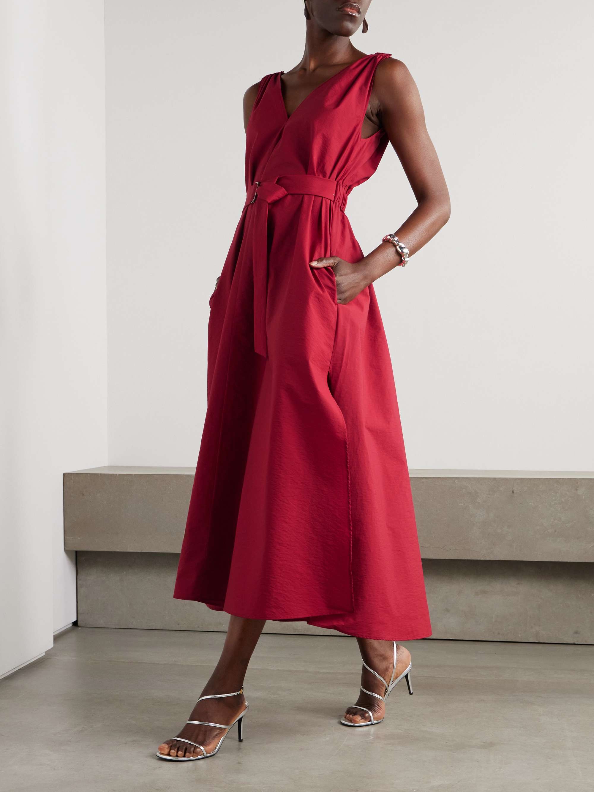 Belted cotton-blend poplin midi dress view