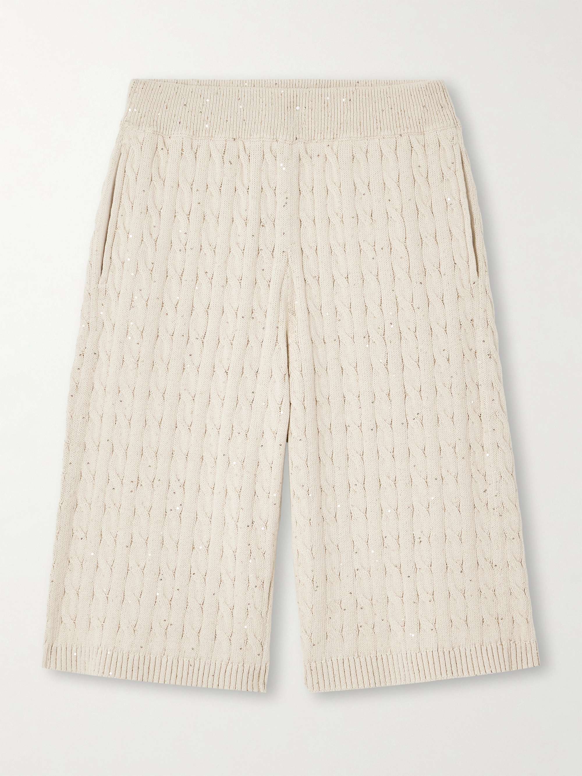 Sequin-embellished cable-knit cotton-blend shorts view