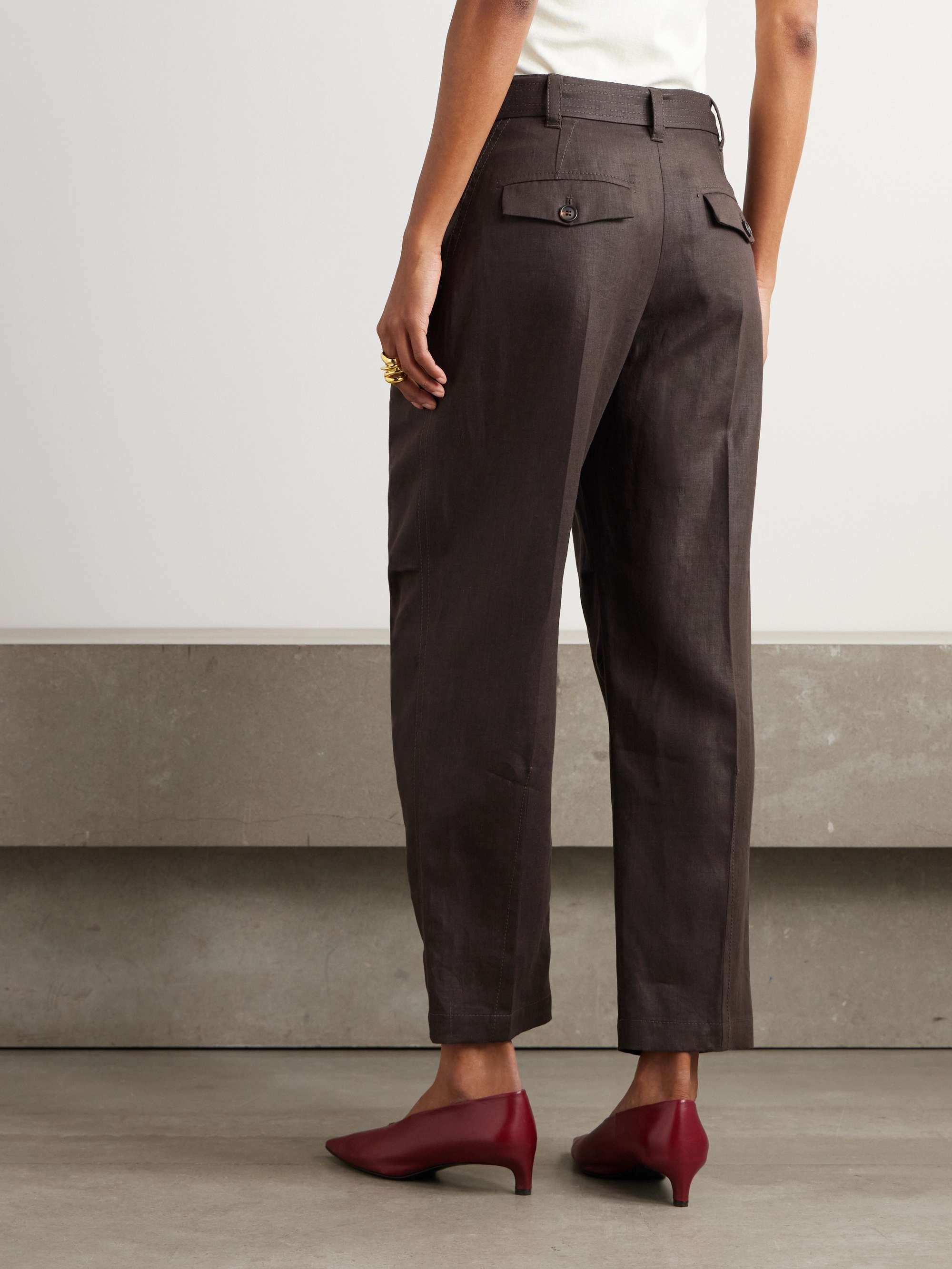 Belted linen tapered pants view