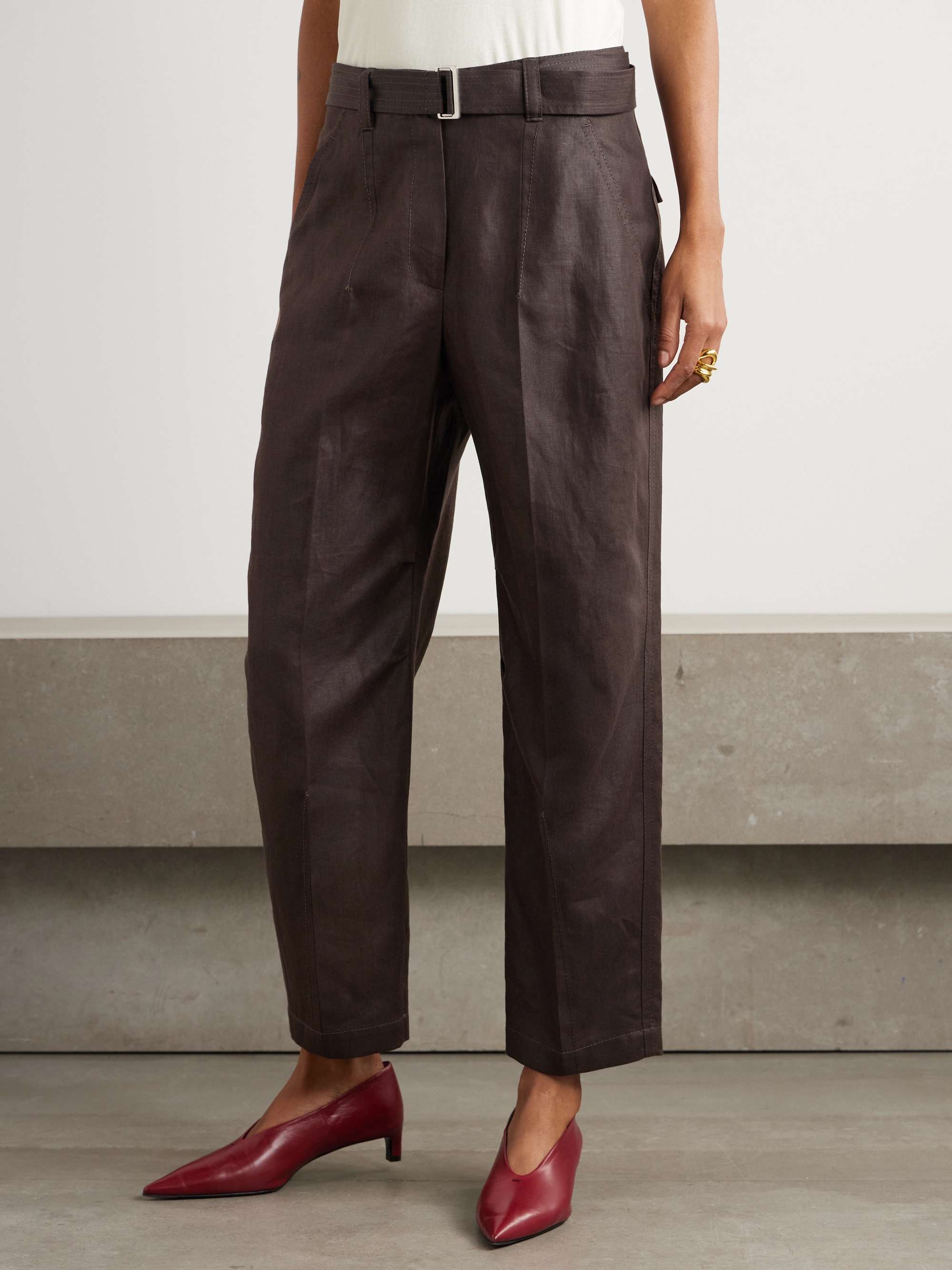 Belted linen tapered pants view