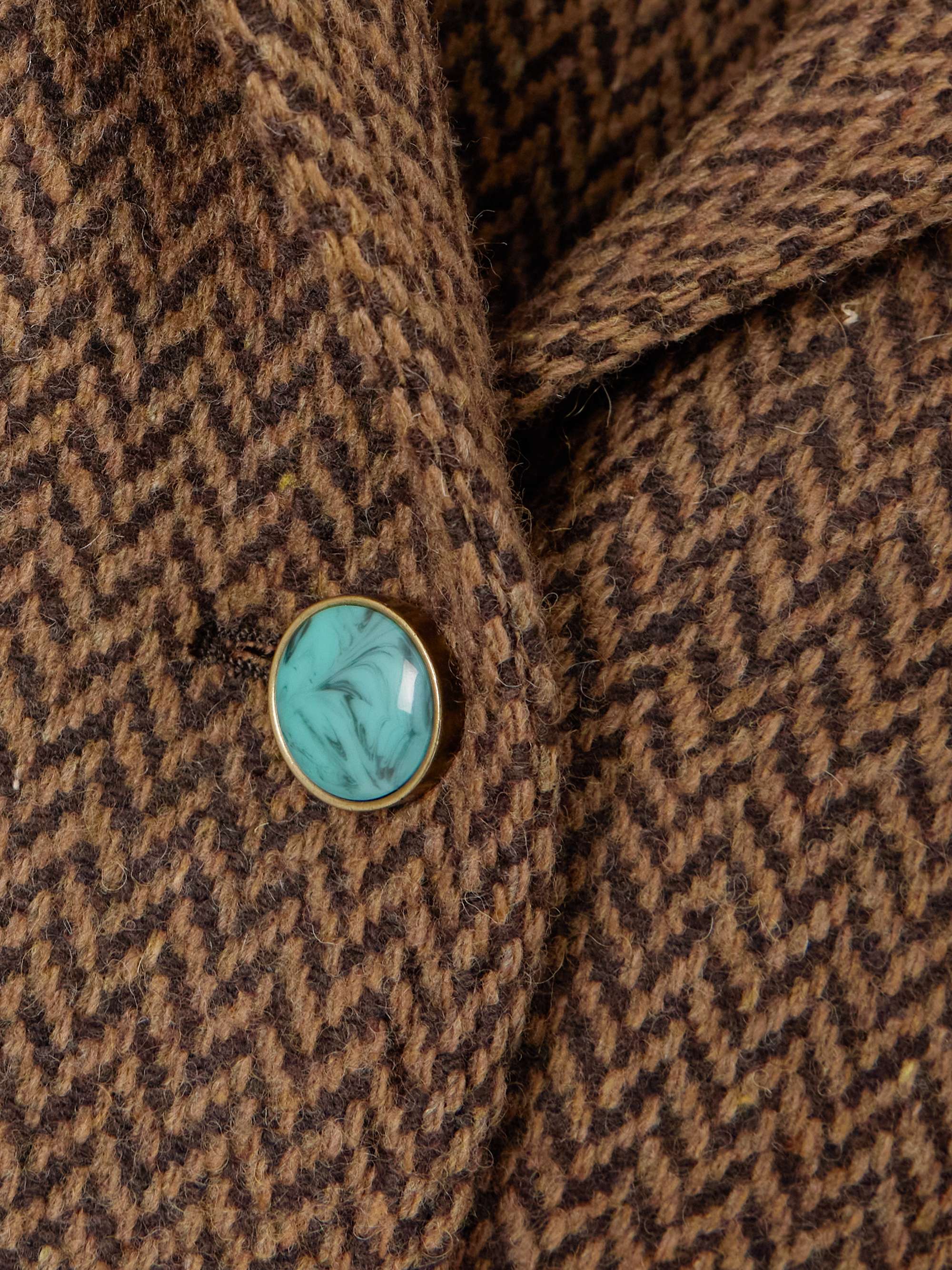 Turquoise-embellished herringbone wool-blend tweed jacket view