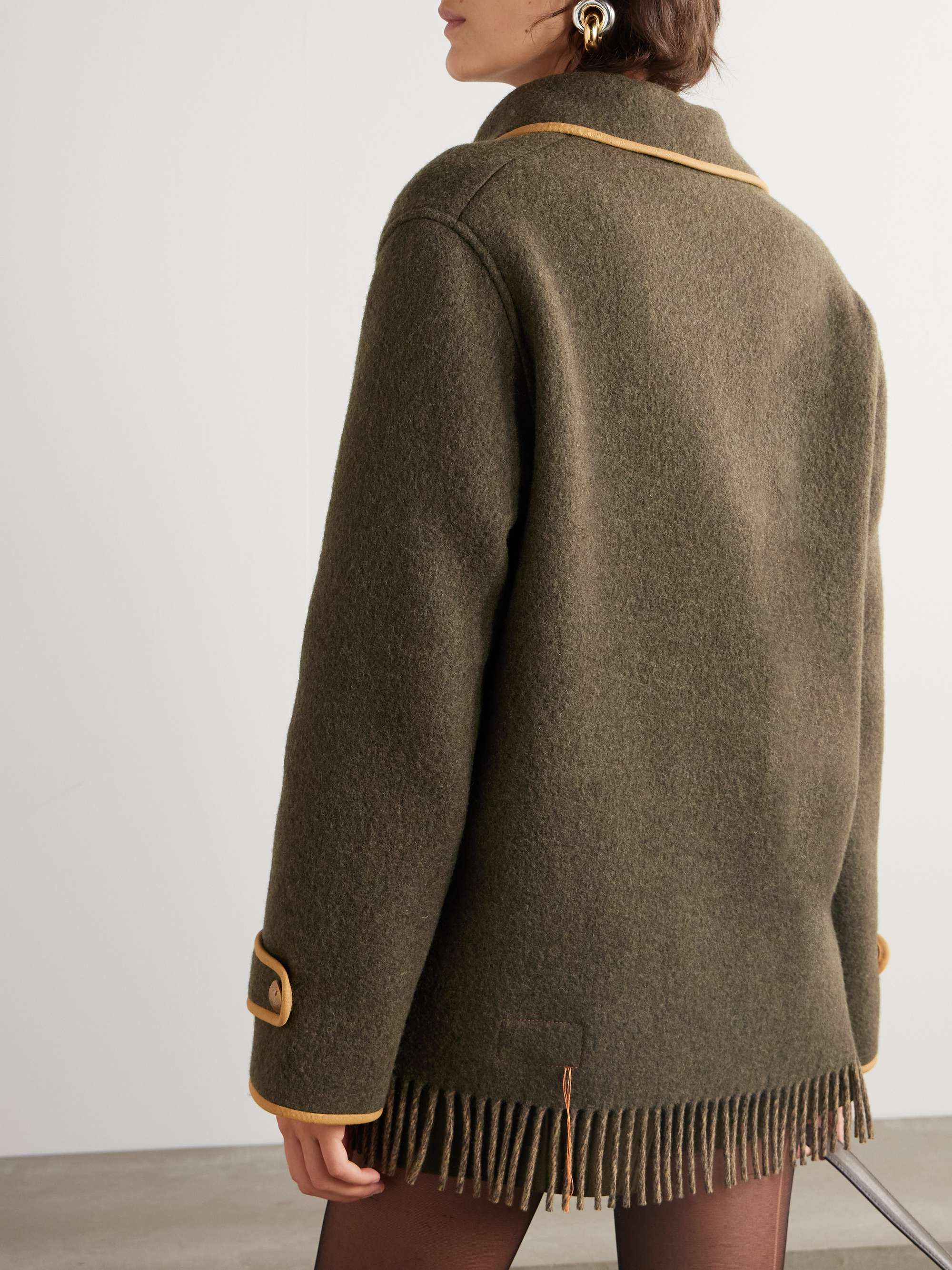Fringed canvas-trimmed brushed wool-blend jacket view