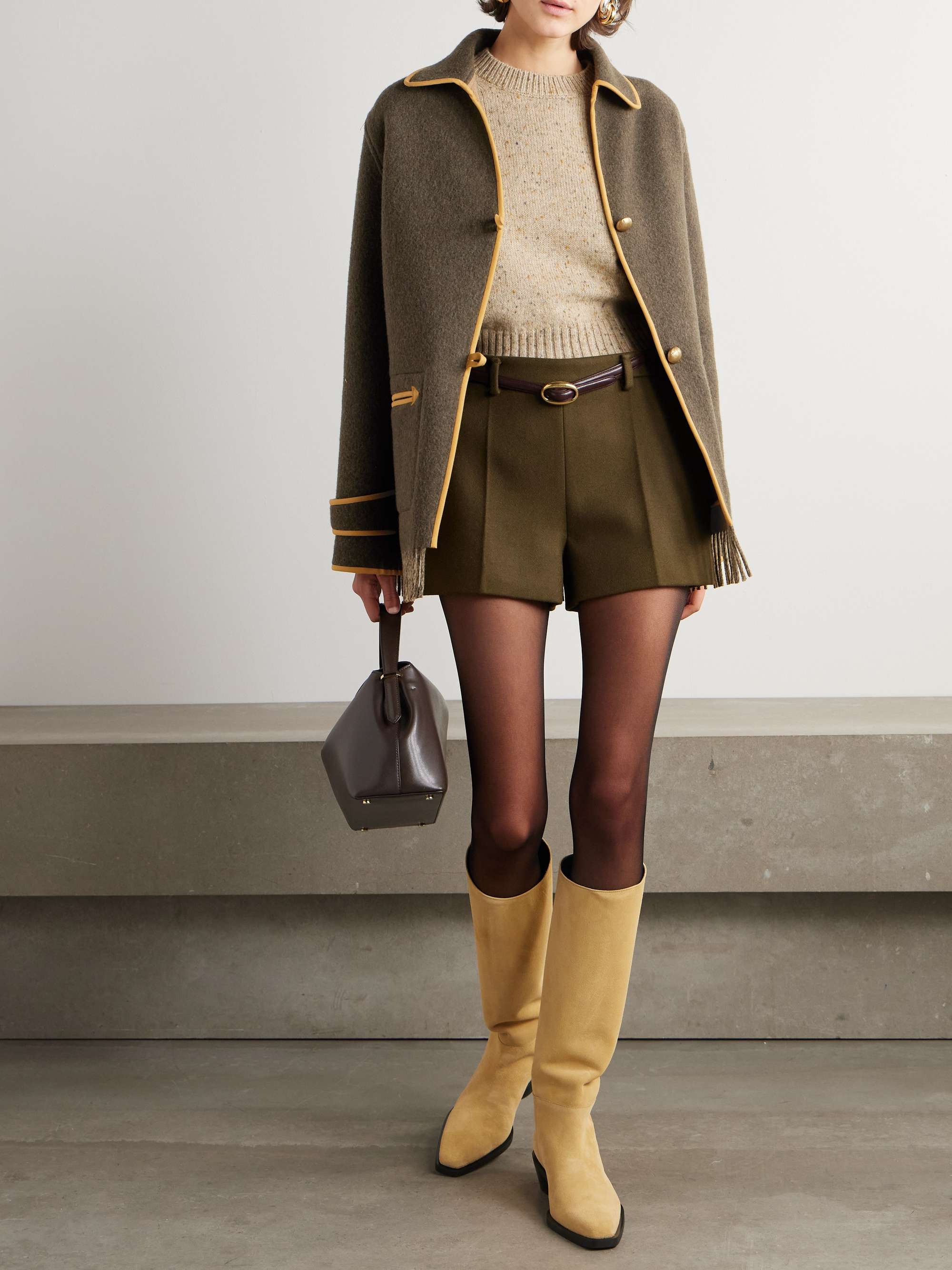 Fringed canvas-trimmed brushed wool-blend jacket view