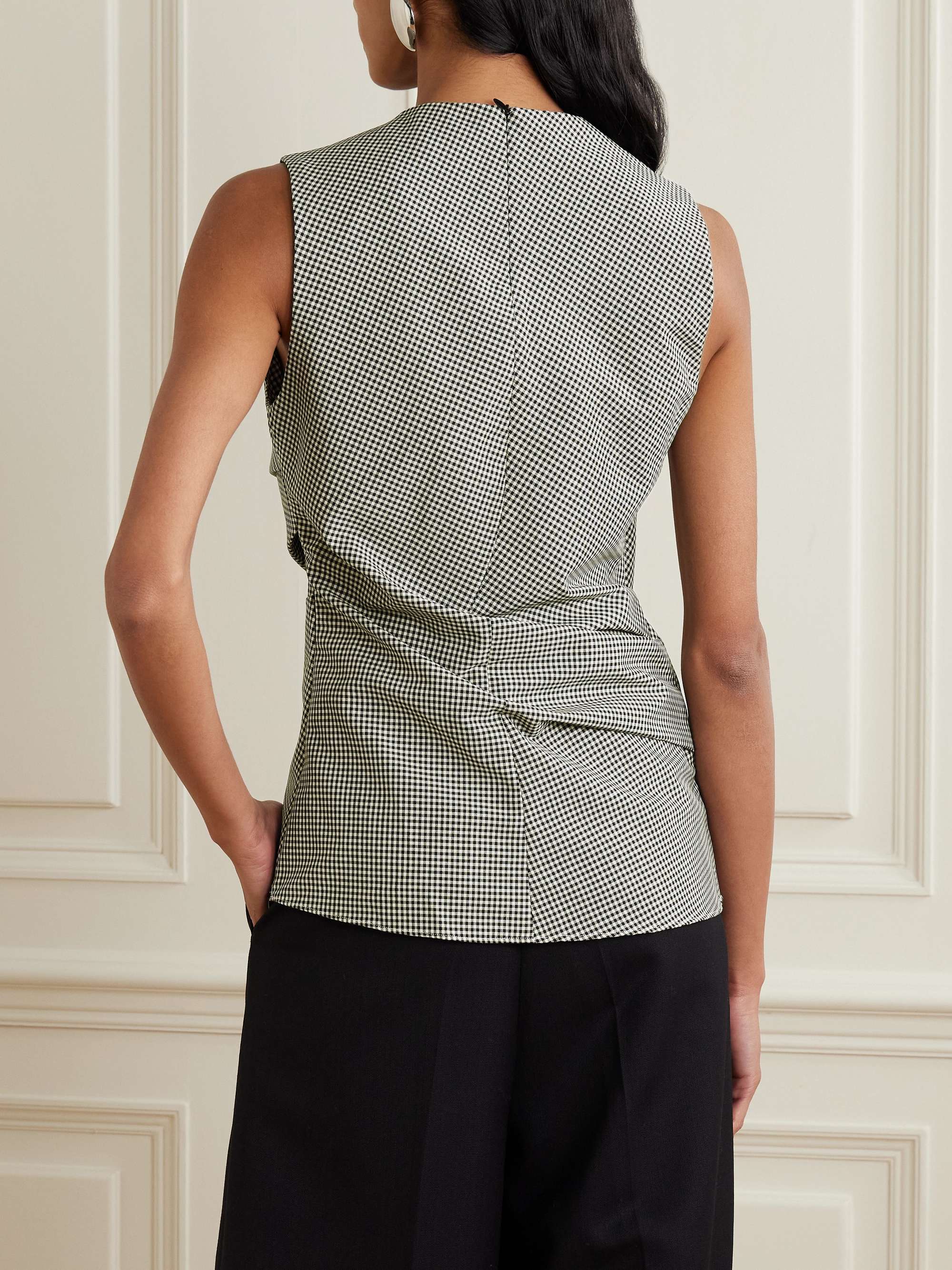 Gathered gingham wool-blend top view