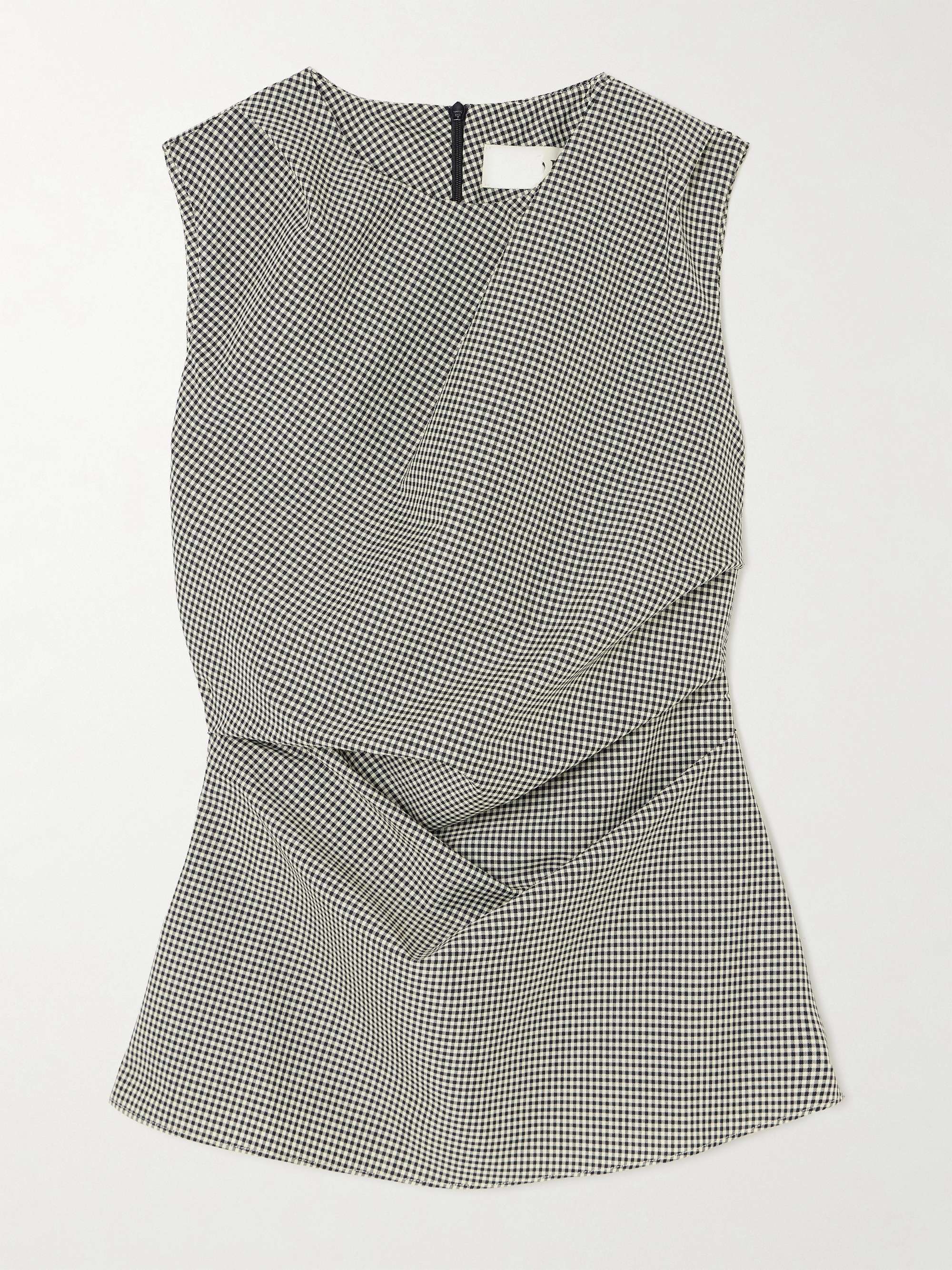 Gathered gingham wool-blend top view