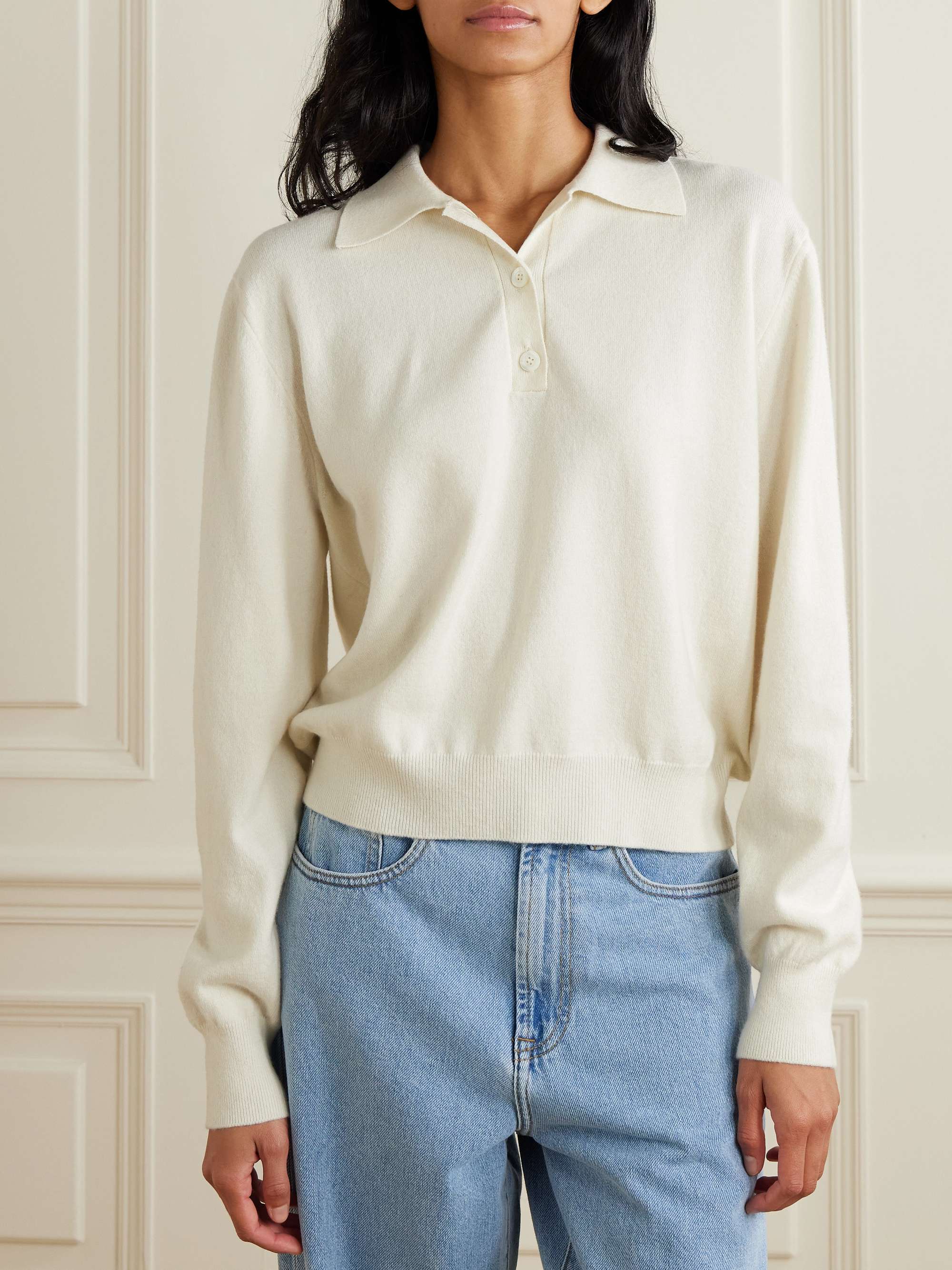Merino wool and cashmere-blend polo sweater view