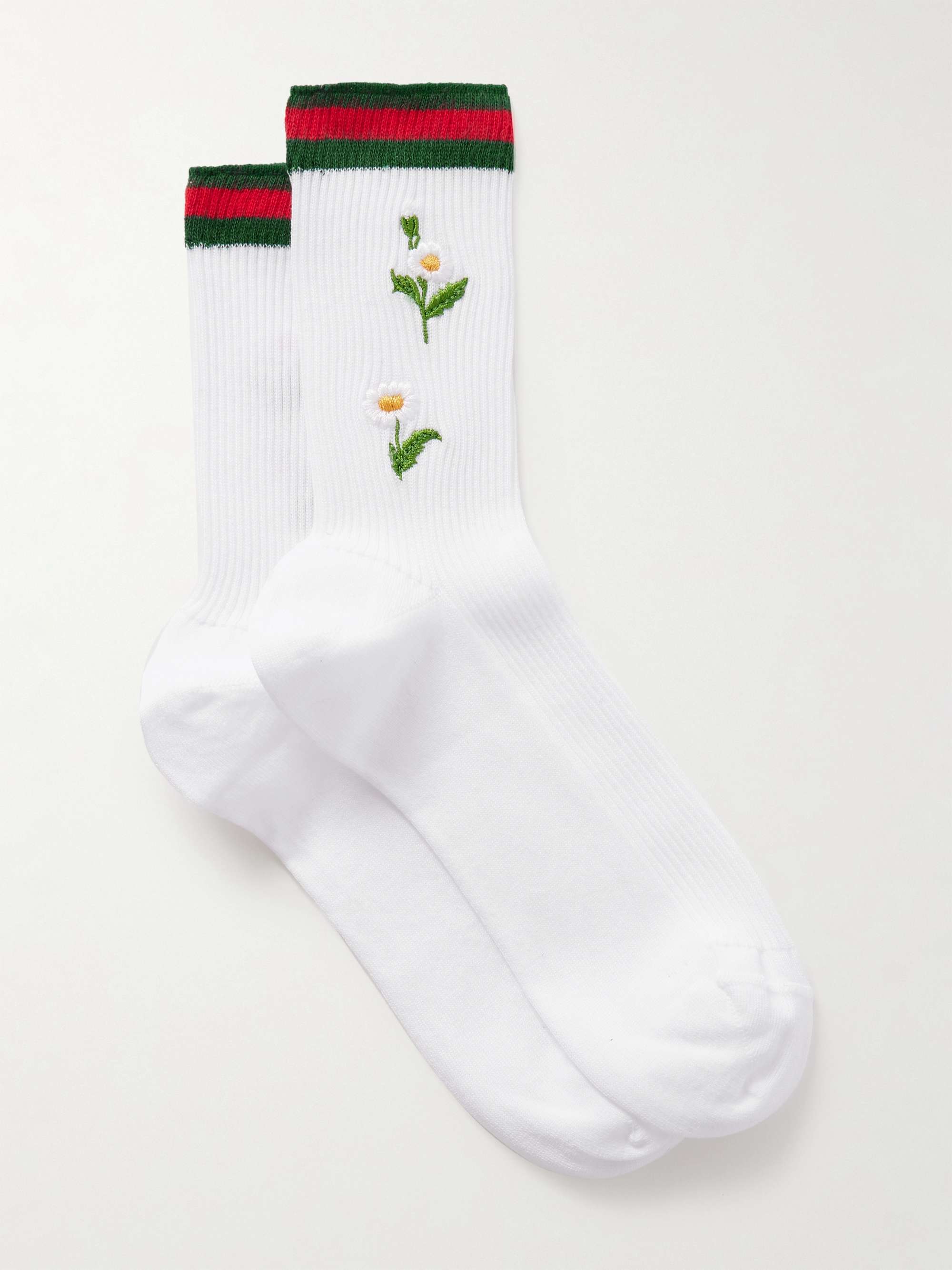 Embroidered striped ribbed cotton-blend socks view