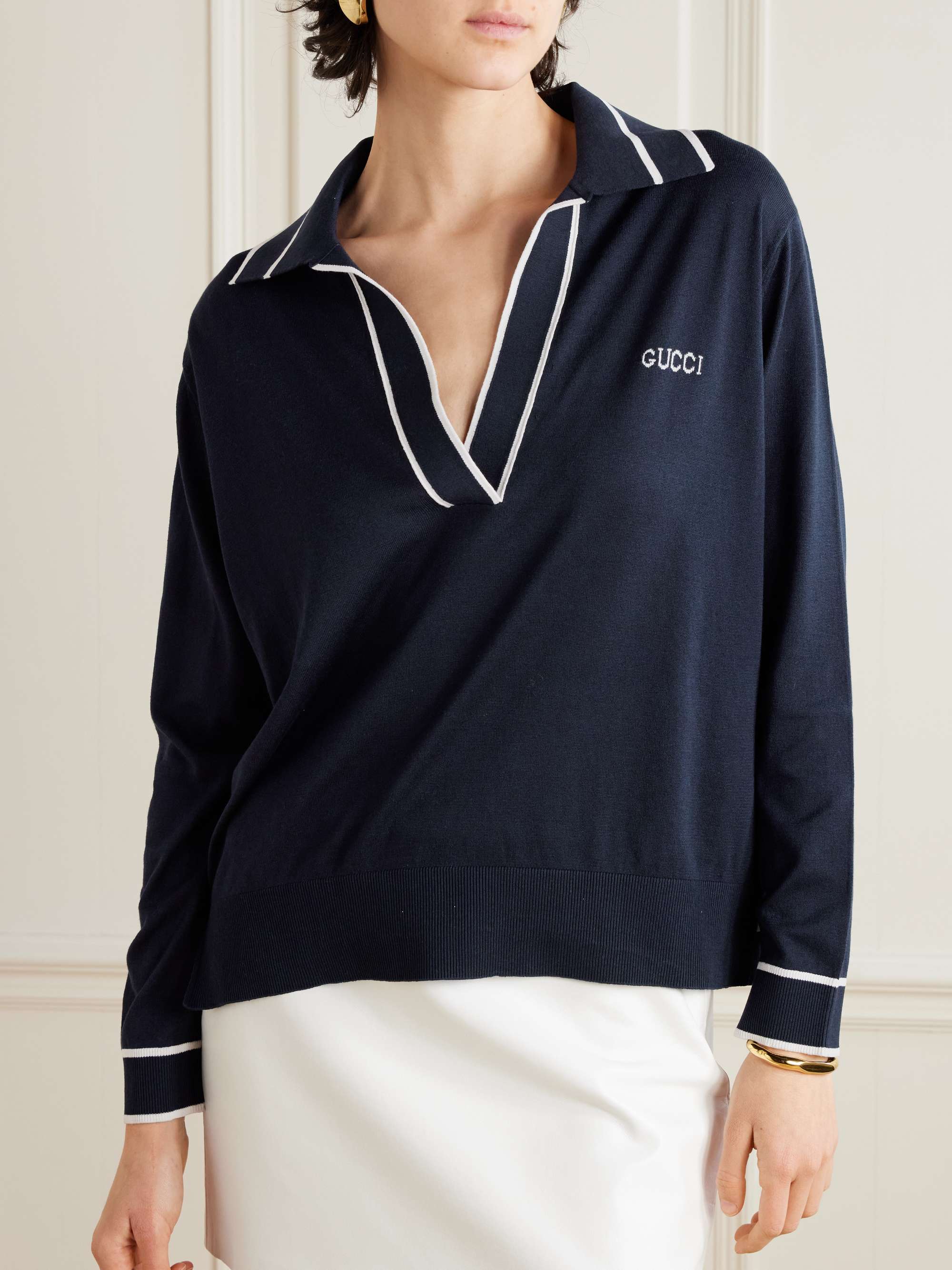 Striped intarsia-knit silk and cotton-blend sweater view
