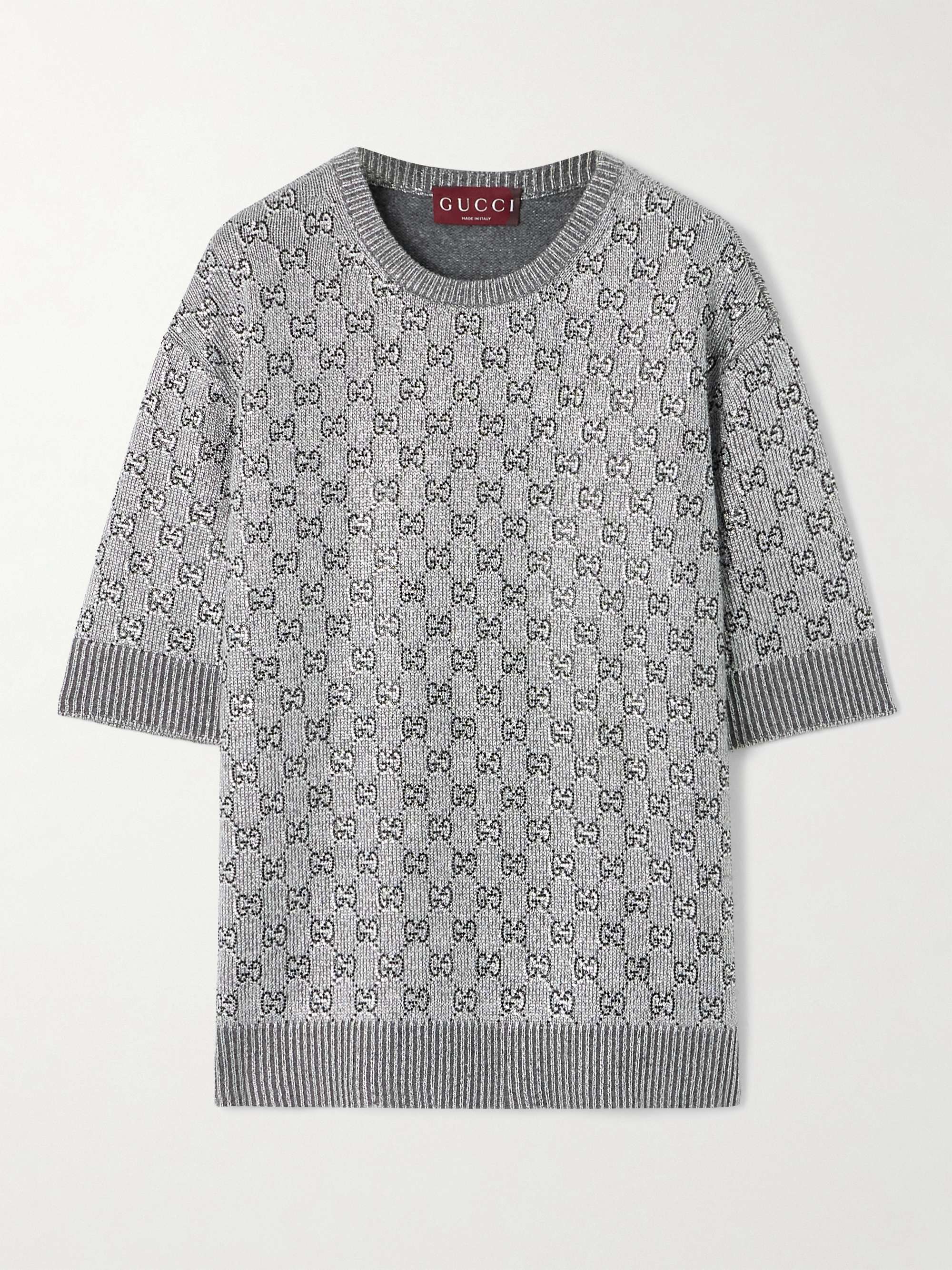 Crystal-embellished metallic wool-blend sweater view
