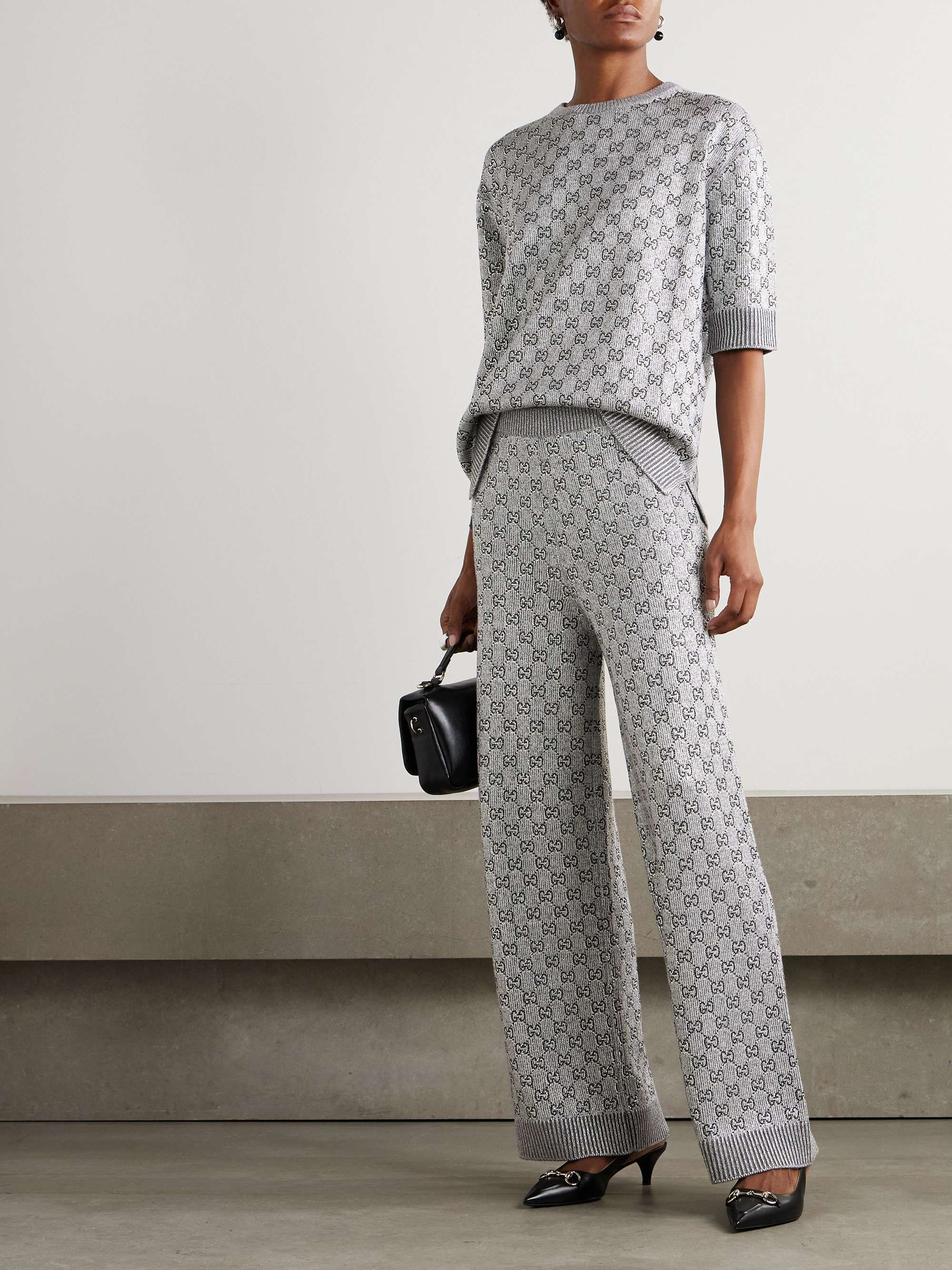Crystal-embellished metallic wool-blend sweater view